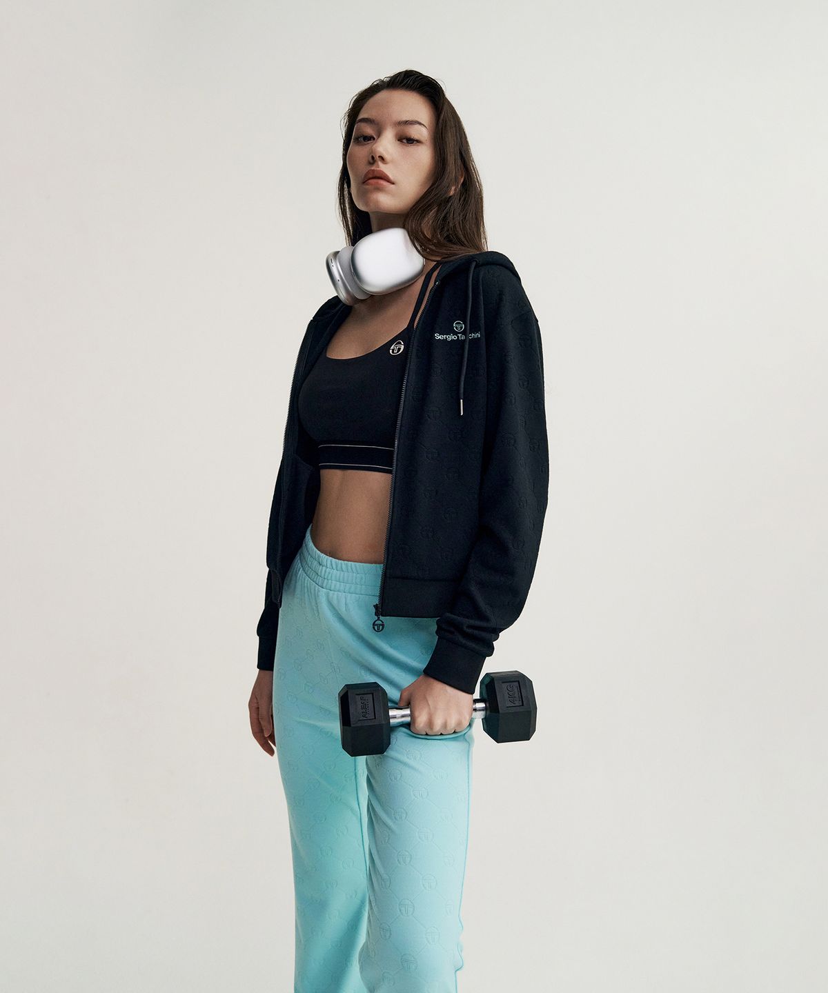 세르지오 타키니(SERGIO TACCHINI) W 데일리 자카드 후드 집업 (Black)