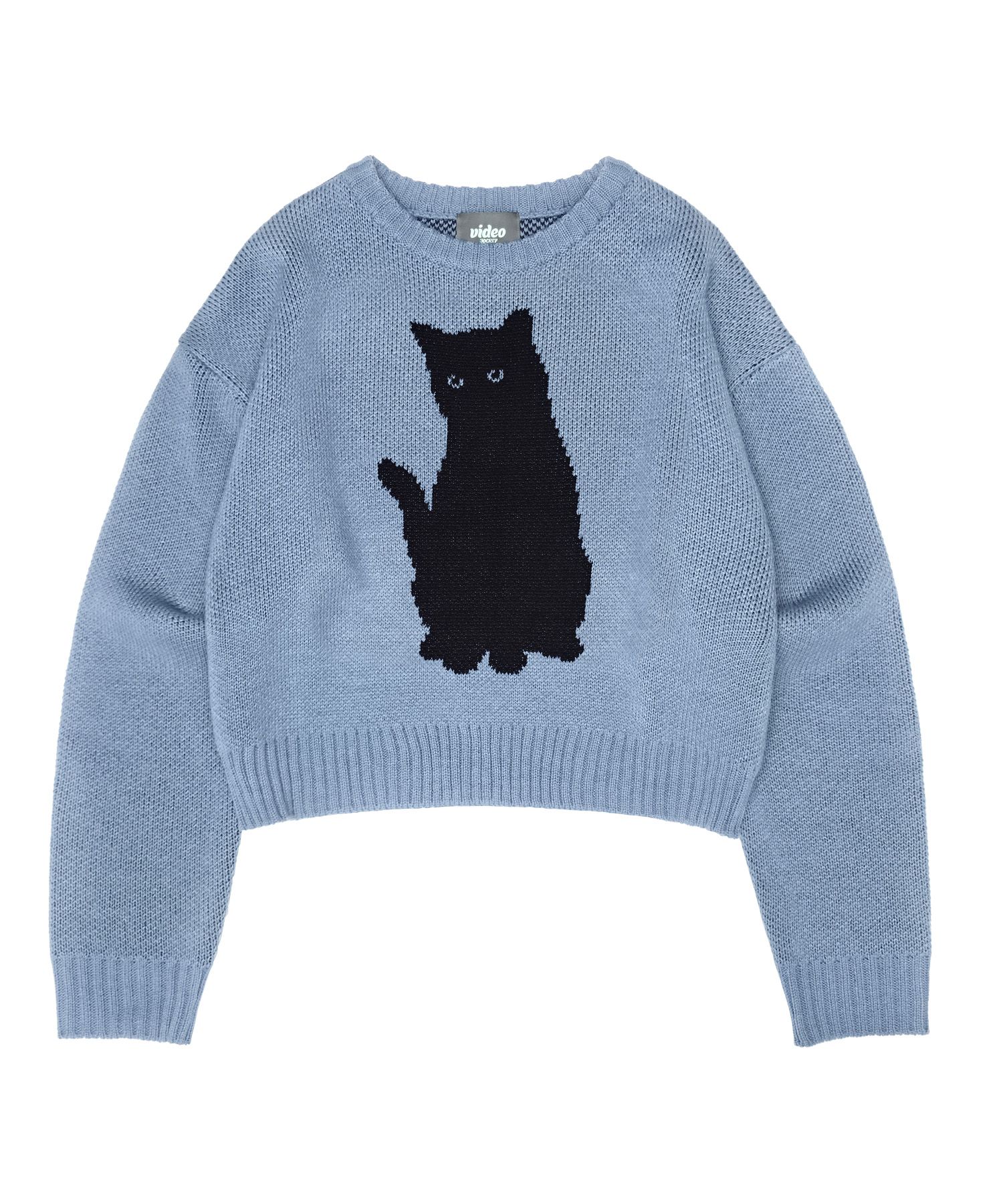 MUSINSA | VIDEO JOCKEY Black Cat Knit Sweater [Blue]