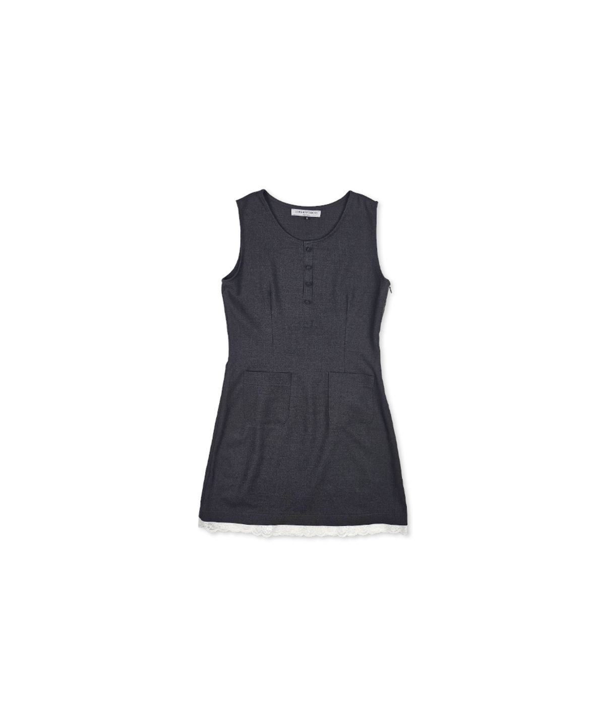 320쇼룸(320SHOWROOM) Sleeveless Lace Trim Wool Dress Charcoal
