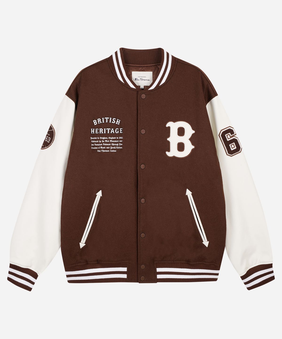 벤셔먼(BEN SHERMAN) B와펜 울 블렌드 바시티 자켓 브라운 BODJP411UBR