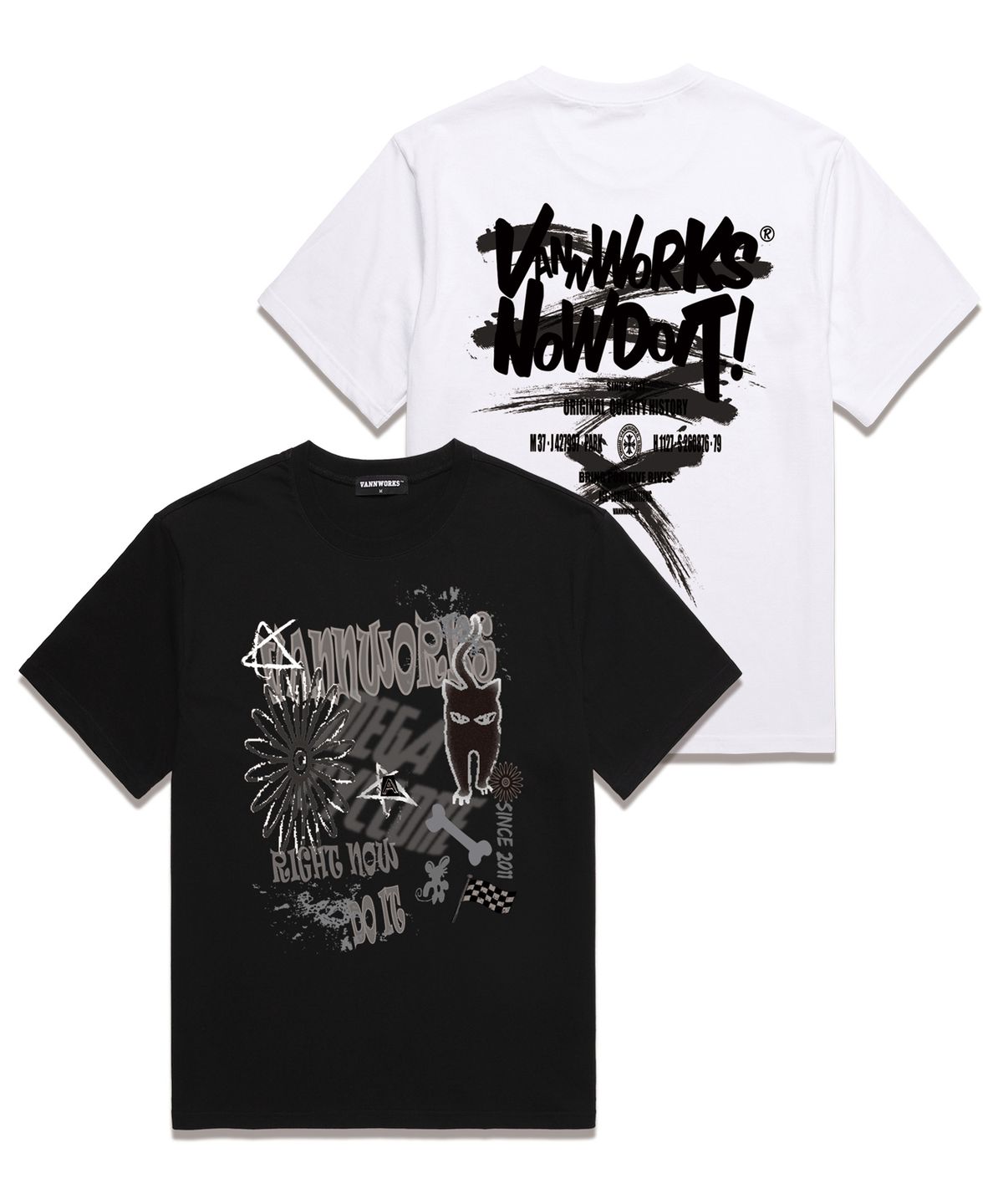밴웍스(VANNWORKS) [2PACK] CAT DO IT 오버핏 반팔 티셔츠 (VMIX006)