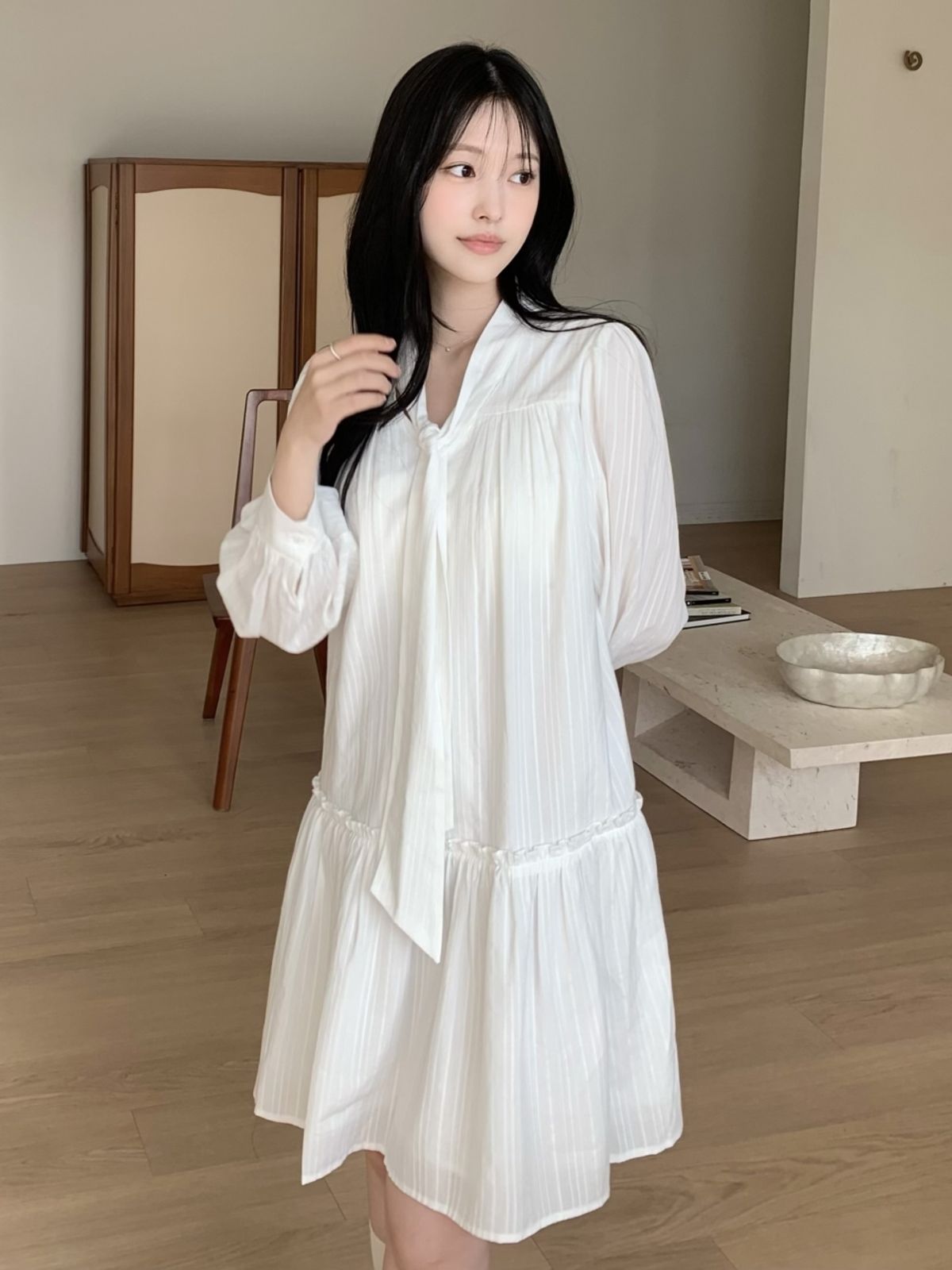 르니나(LENINA) DARLENE bow neck dress_WHITE