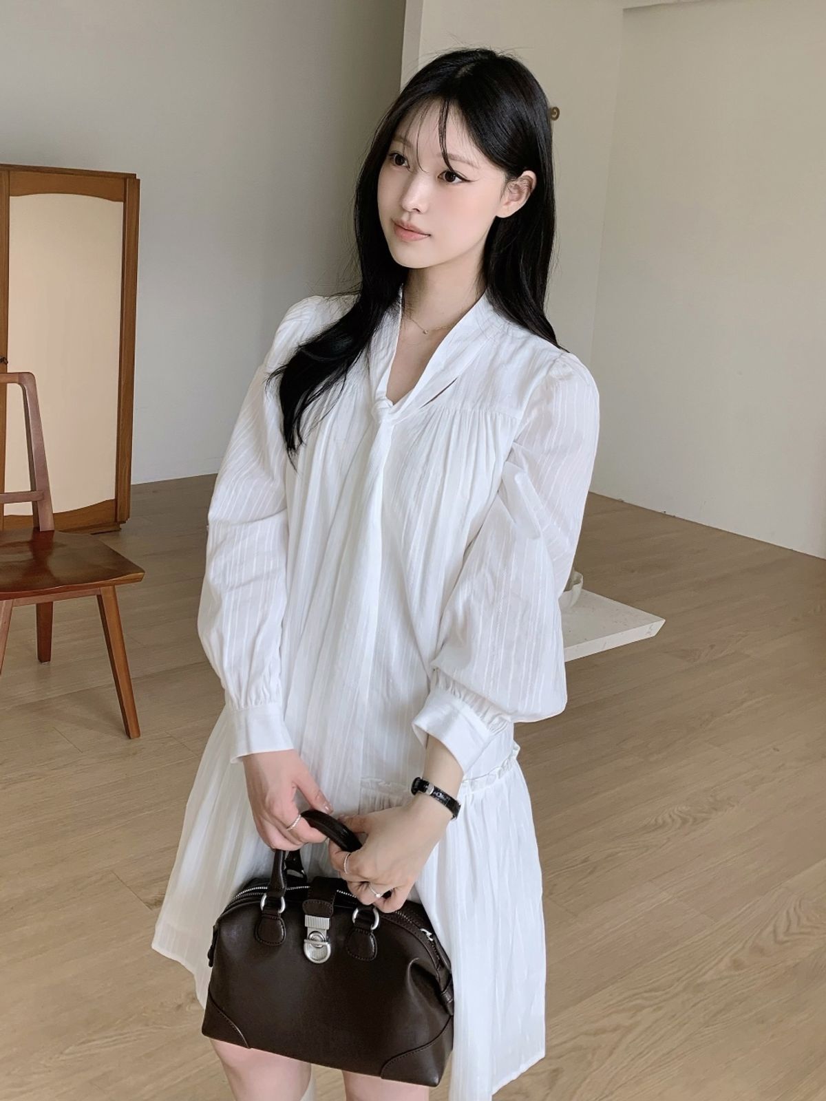 르니나(LENINA) DARLENE bow neck dress_WHITE