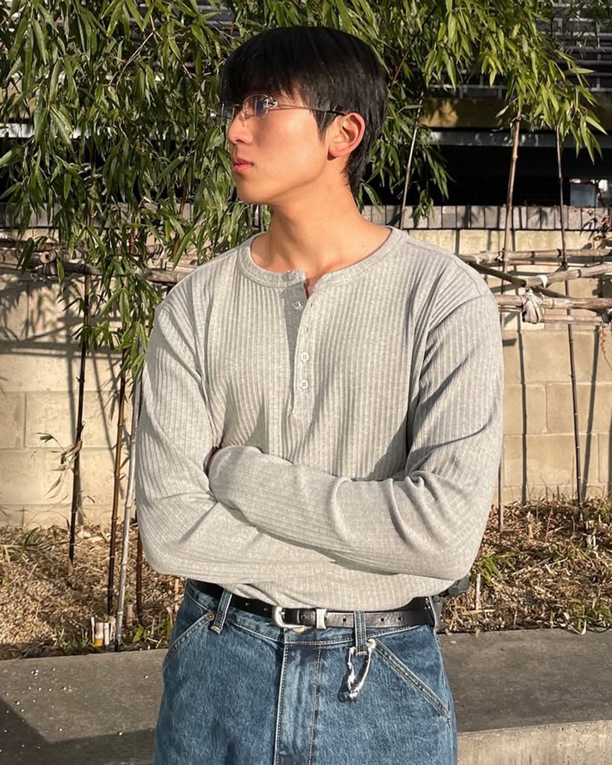 인템포무드(INTEMPOMOOD) 리브드 스웨트 헨리넥 : 3컬러
