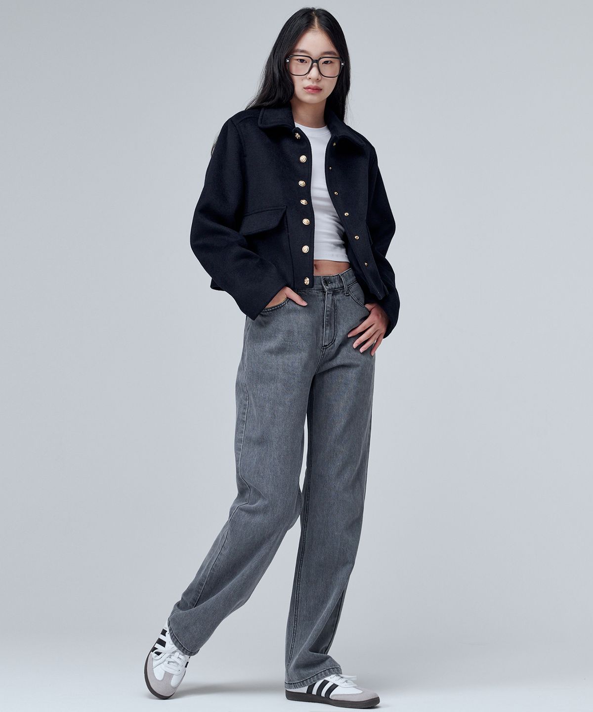 마롭(MALOUPE) 6604스냅 크롭 자켓 (네이비)