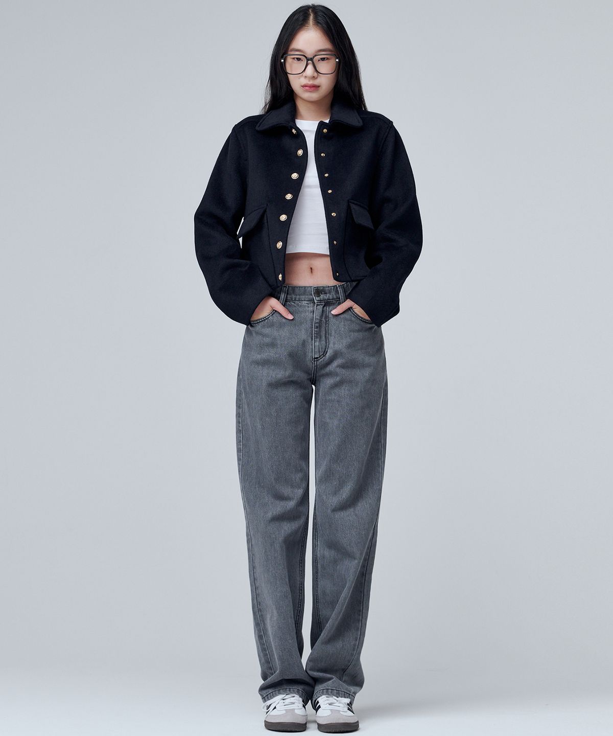 마롭(MALOUPE) 6604스냅 크롭 자켓 (네이비)
