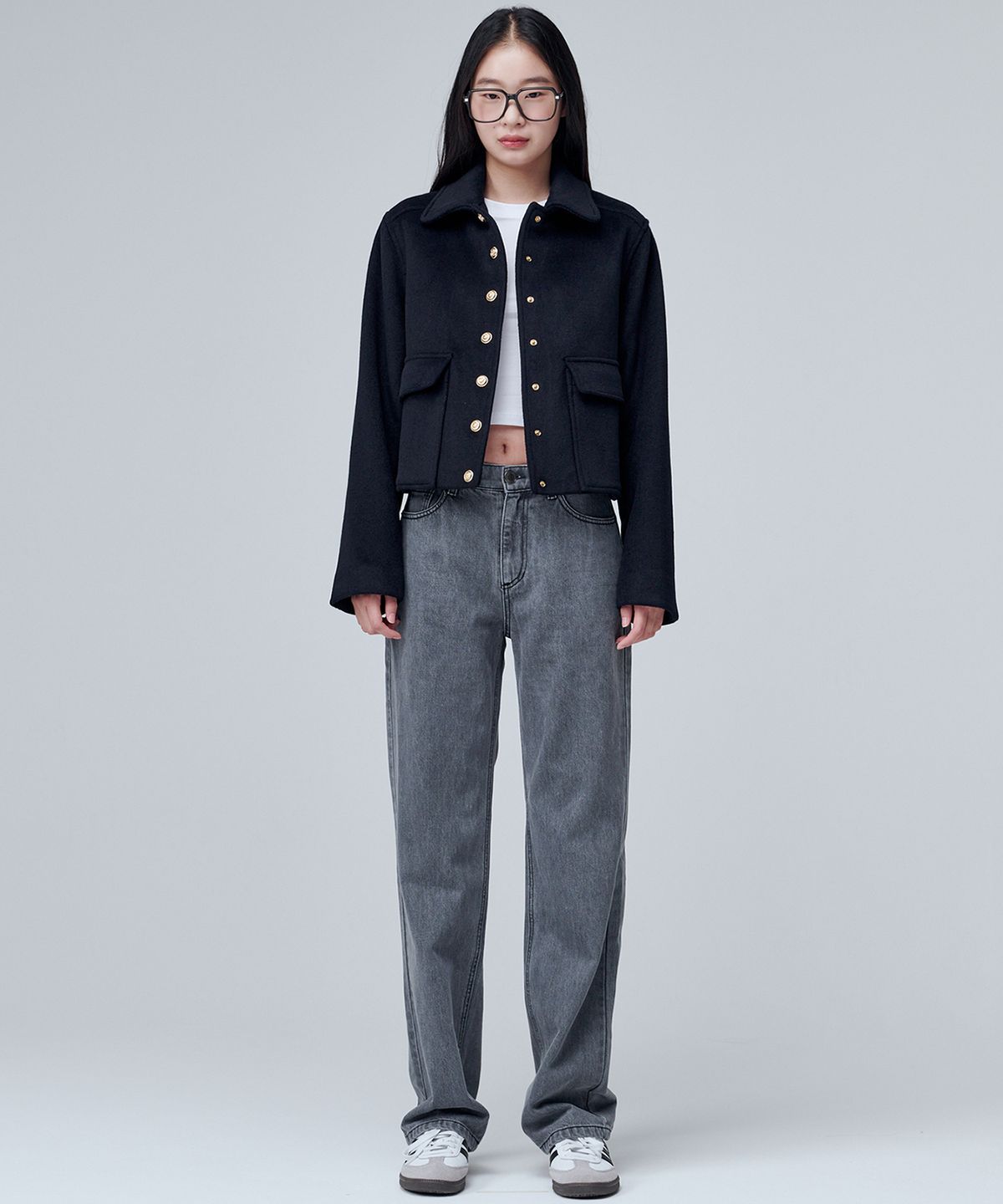 마롭(MALOUPE) 6604스냅 크롭 자켓 (네이비)