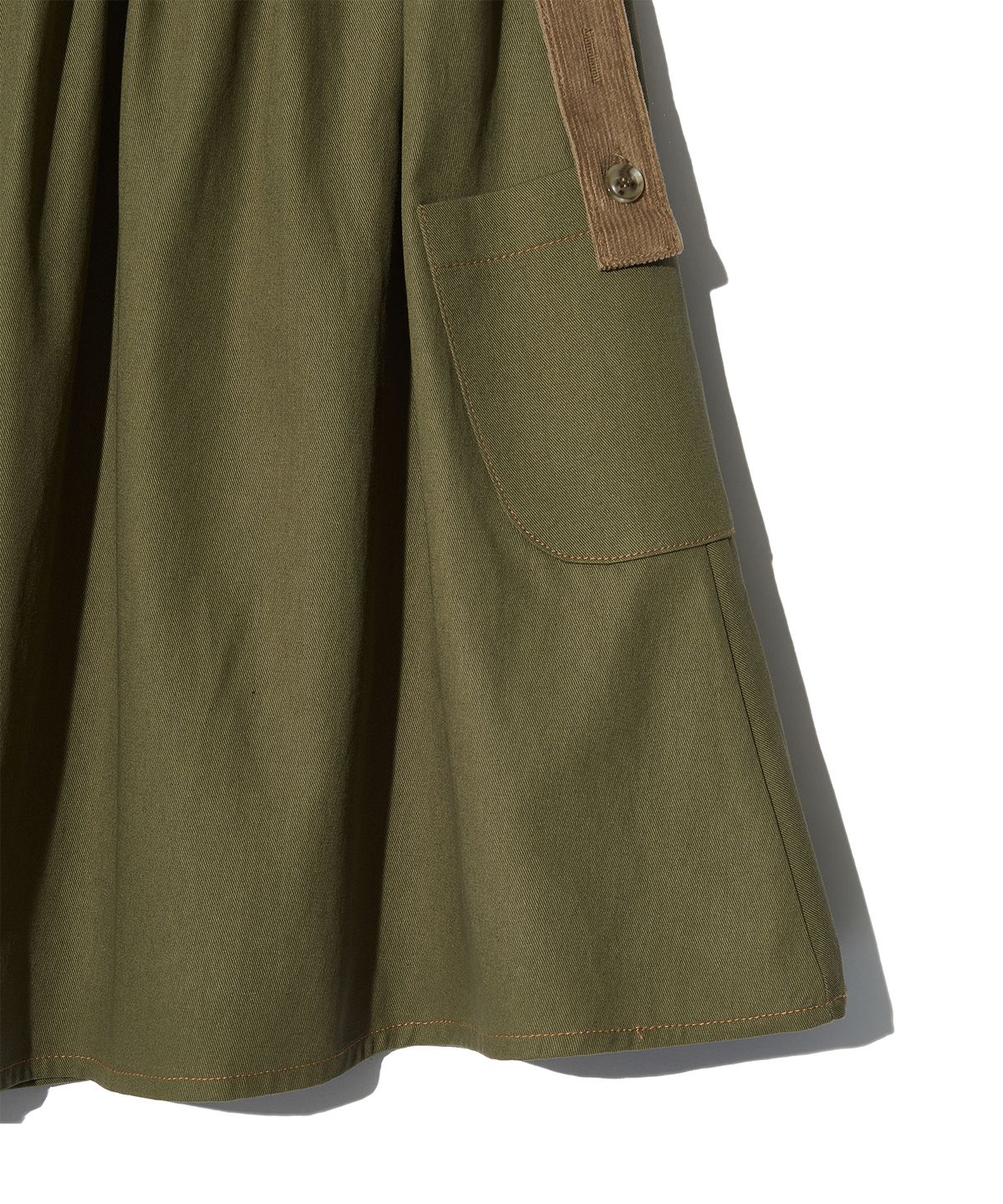 피스메이커(PIECE MAKER) CORDUROY POINT COTTON WORK MIDI SKIRT (KHAKI)
