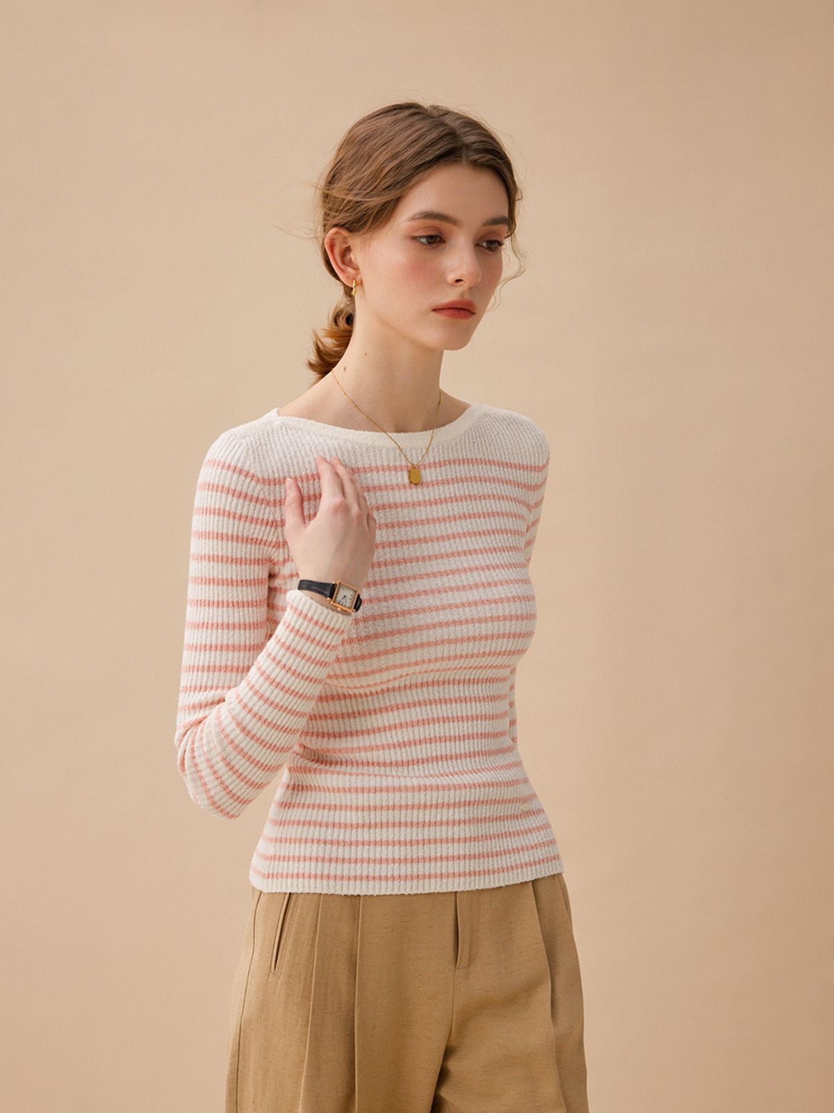 르니나(LENINA) LUX marine boat neck stripe knit_PINK