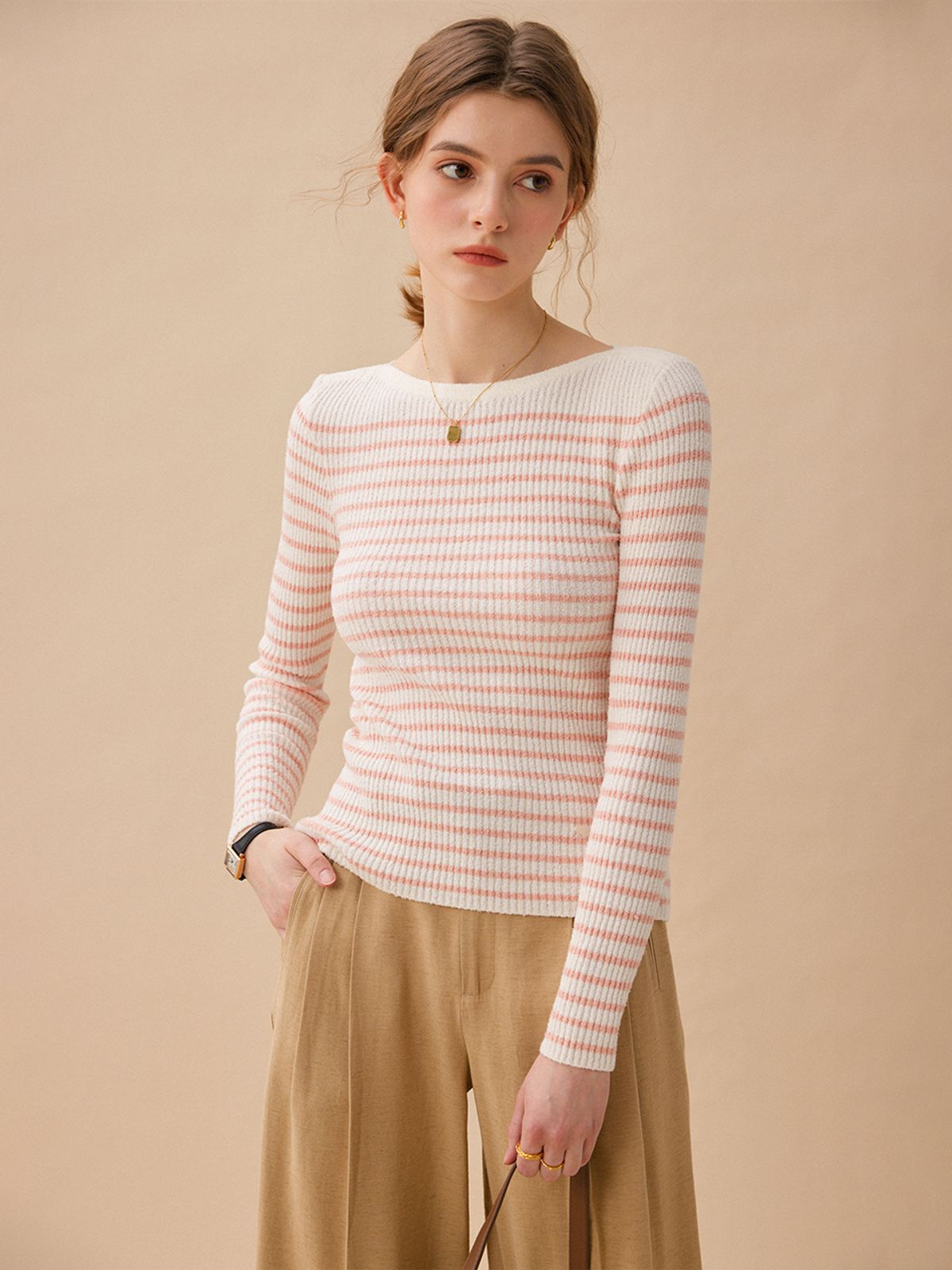 르니나(LENINA) LUX marine boat neck stripe knit_PINK