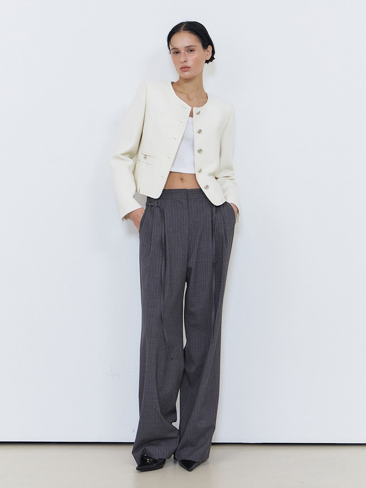 에트몽(ETMON) Slit Stitch Tweed Jacket, Ivory