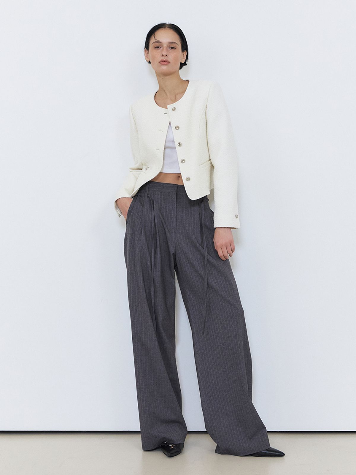 에트몽(ETMON) Slit Stitch Tweed Jacket, Ivory