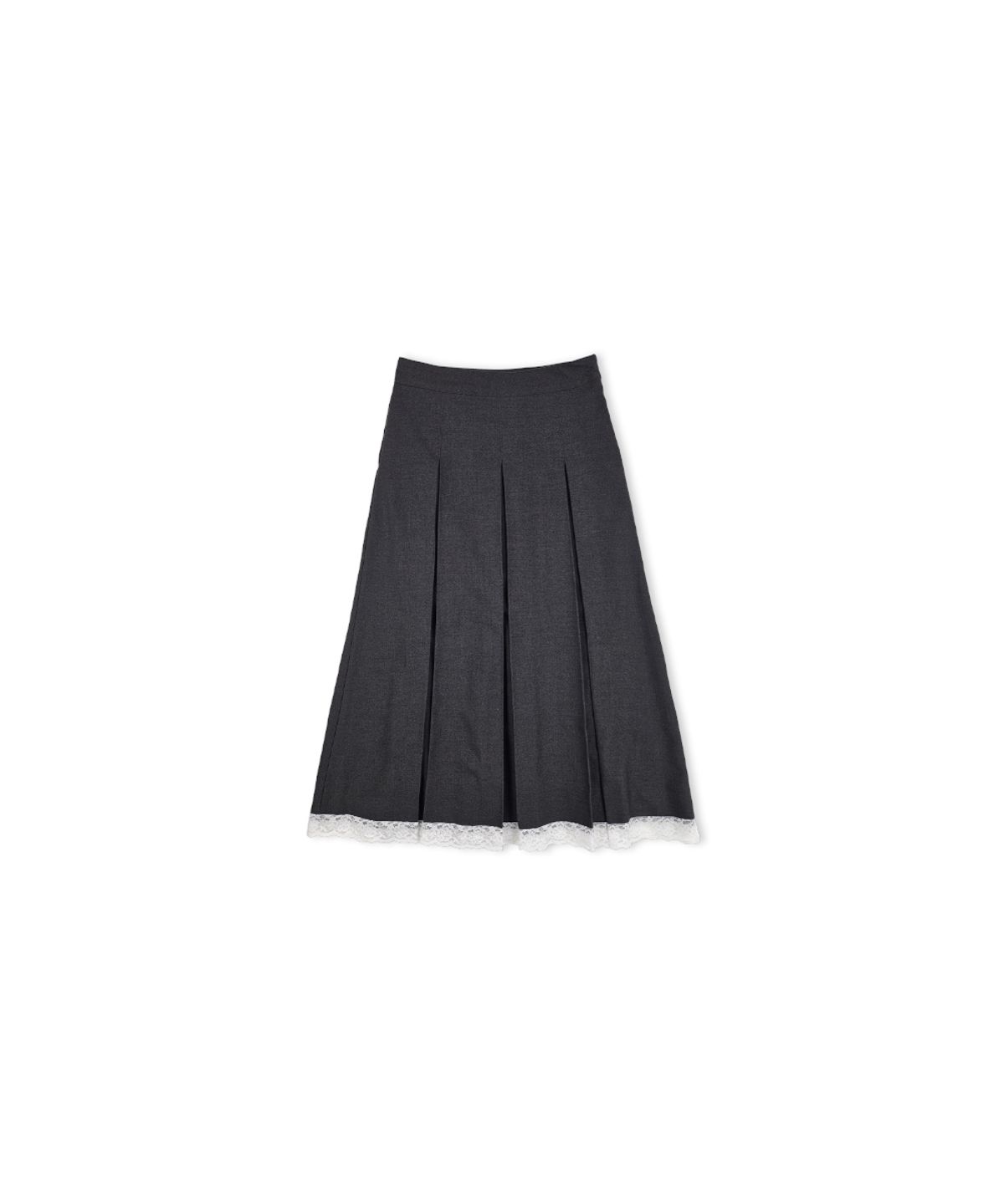 320쇼룸(320SHOWROOM) Inverted Pleat Lace Trim Midi Wool Skirt Charcoal