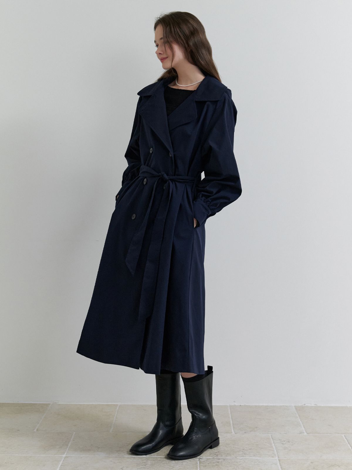 리엘(RE L) Magnet trench coat (navy)