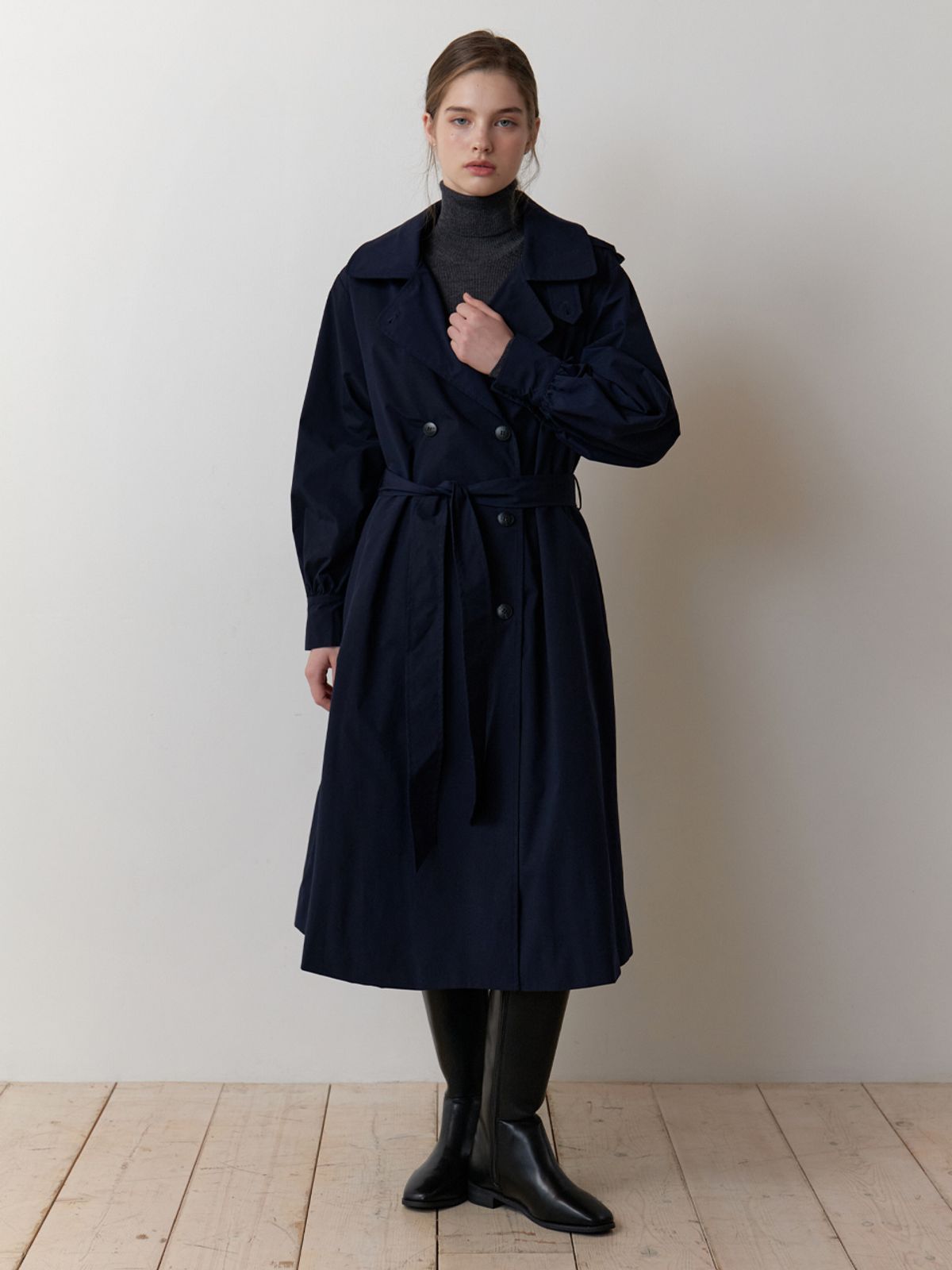 리엘(RE L) Magnet trench coat (navy)