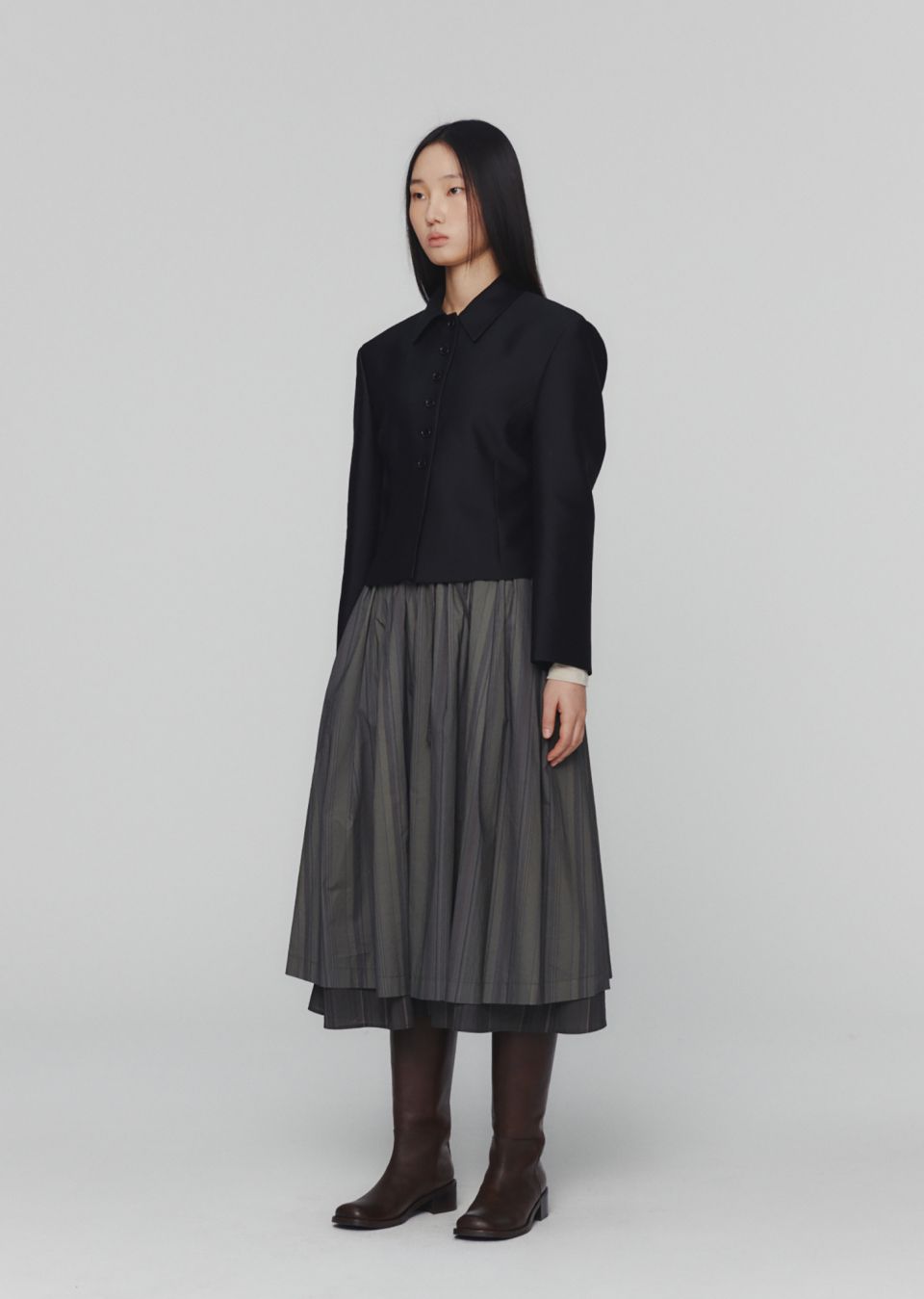 MUSINSA公式 | AMOMENTO STRIPE LAYERED SKIRT