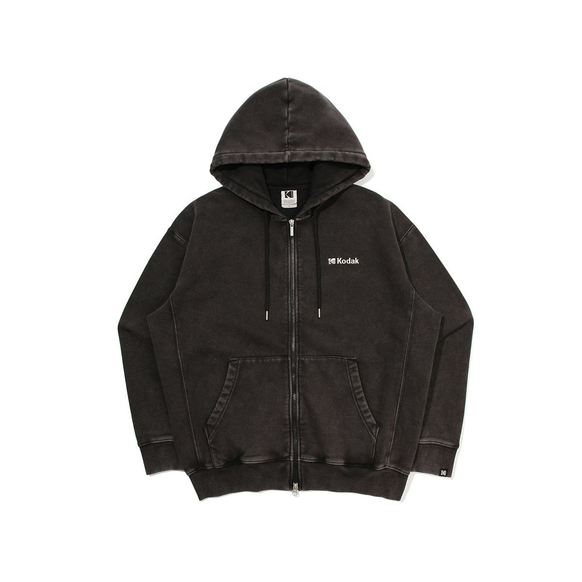 코닥(KODAK) 에센셜 스노우워싱 기모 후드 집업 BLACK