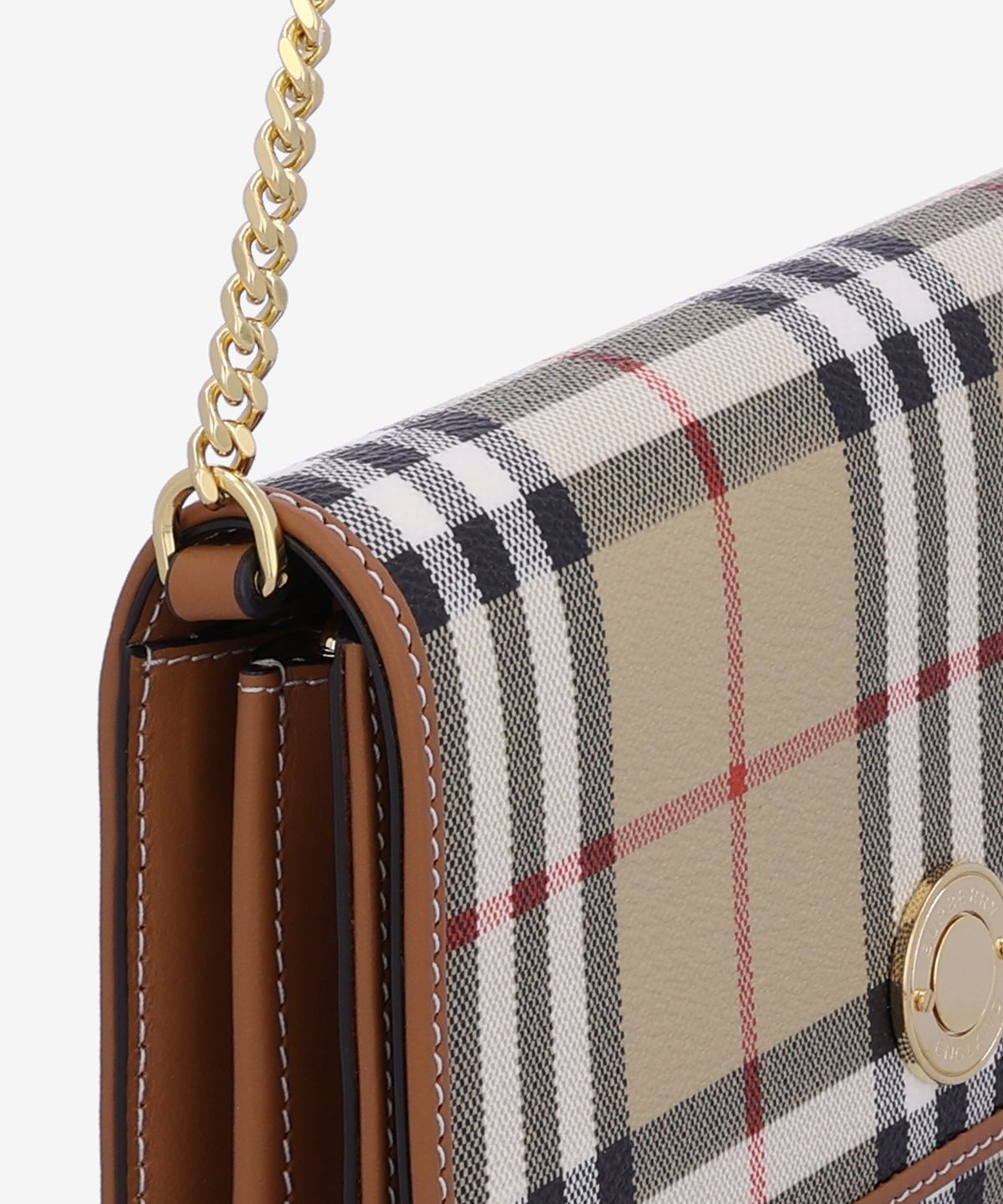 버버리(BURBERRY) 체크 체인 스트랩 월렛 크로스백 - 아카이브 베이지 / 8094420