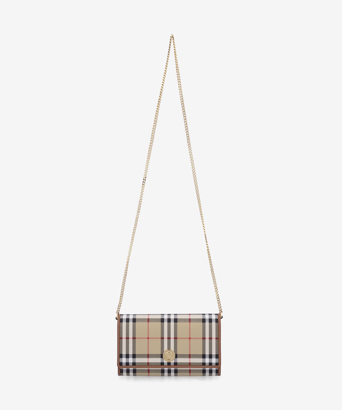 버버리(BURBERRY) 체크 체인 스트랩 월렛 크로스백 - 아카이브 베이지 / 8094420