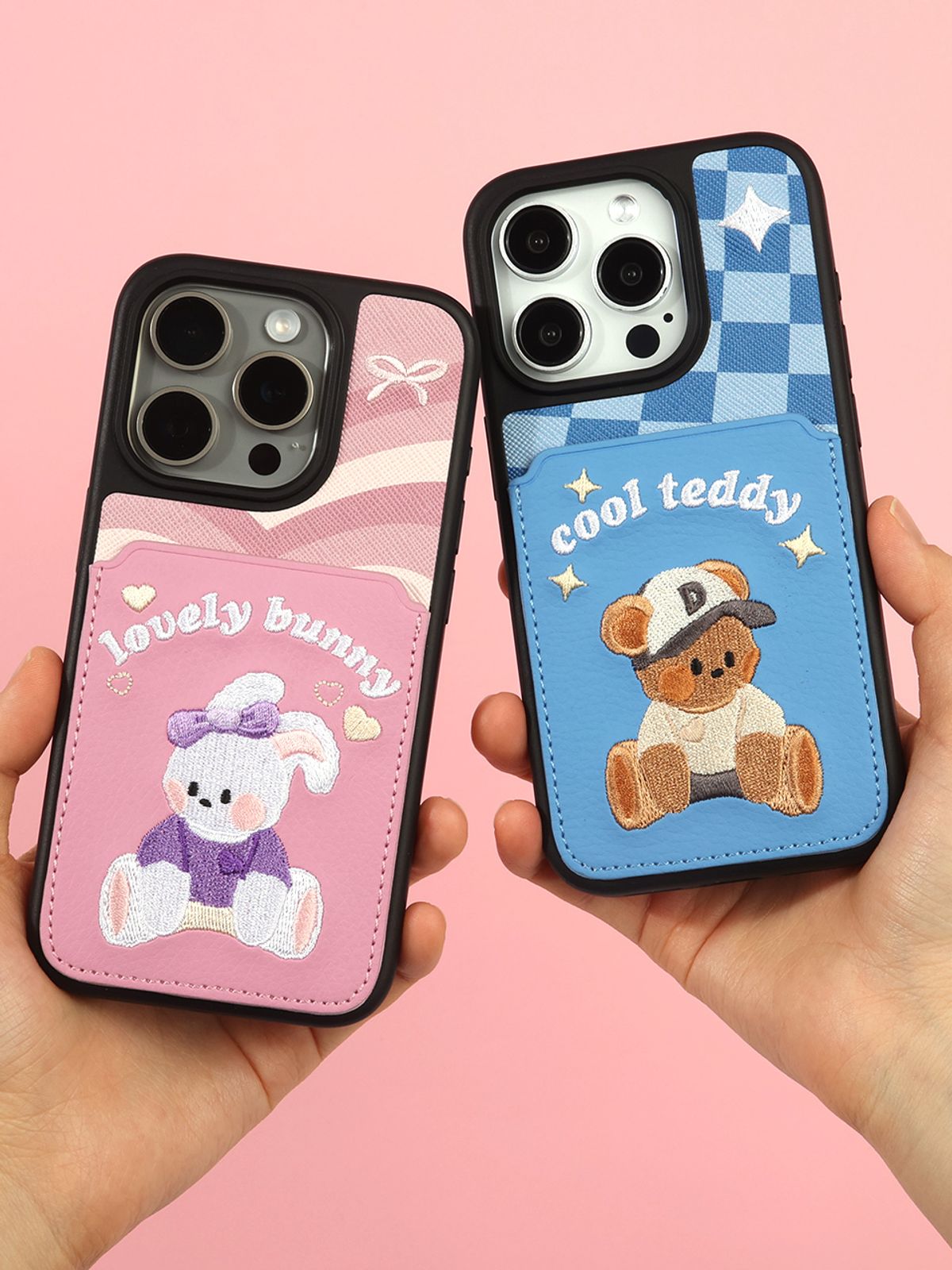 디자인스킨(DESIGNSKIN) 아이폰16/프로/프로맥스 카드 수납 케이스 뉴레트로 - 블루/테디