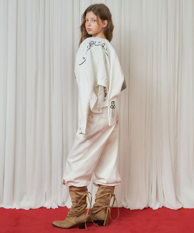 MUSINSA | RONRON NEEDLEWORK WESTERN DENIM JACKET WHITE