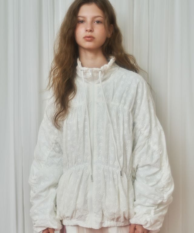 ◆RONRON◆ SHIRRING WIND JUMPER LACE WHITE RR24CJP2511WH MUSINSA | RONRON SHIRRING WIND JUMPER LACE WHITE