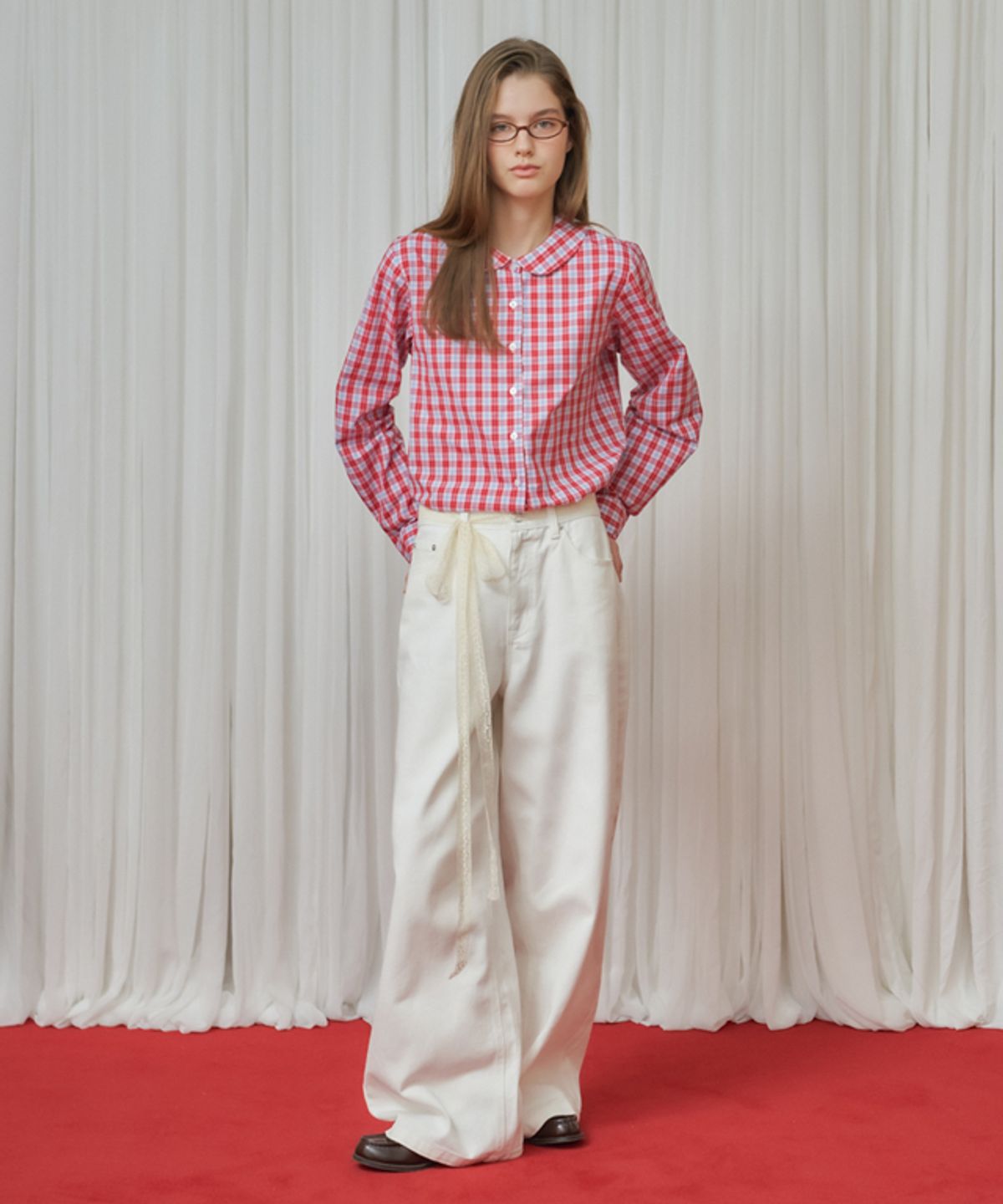 론론(RONRON) ROUND COLLAR VINTAGE CHECK SHIRT RED