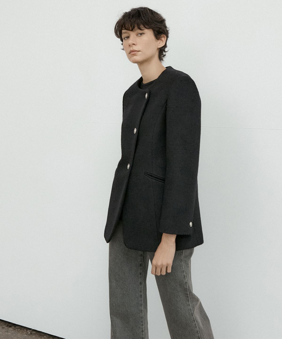 오떼뜨(OCTETTE) MONO WOOL BOUCLE TWEED JK-BLACK