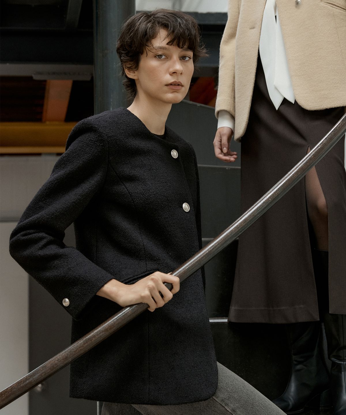 오떼뜨(OCTETTE) MONO WOOL BOUCLE TWEED JK-BLACK