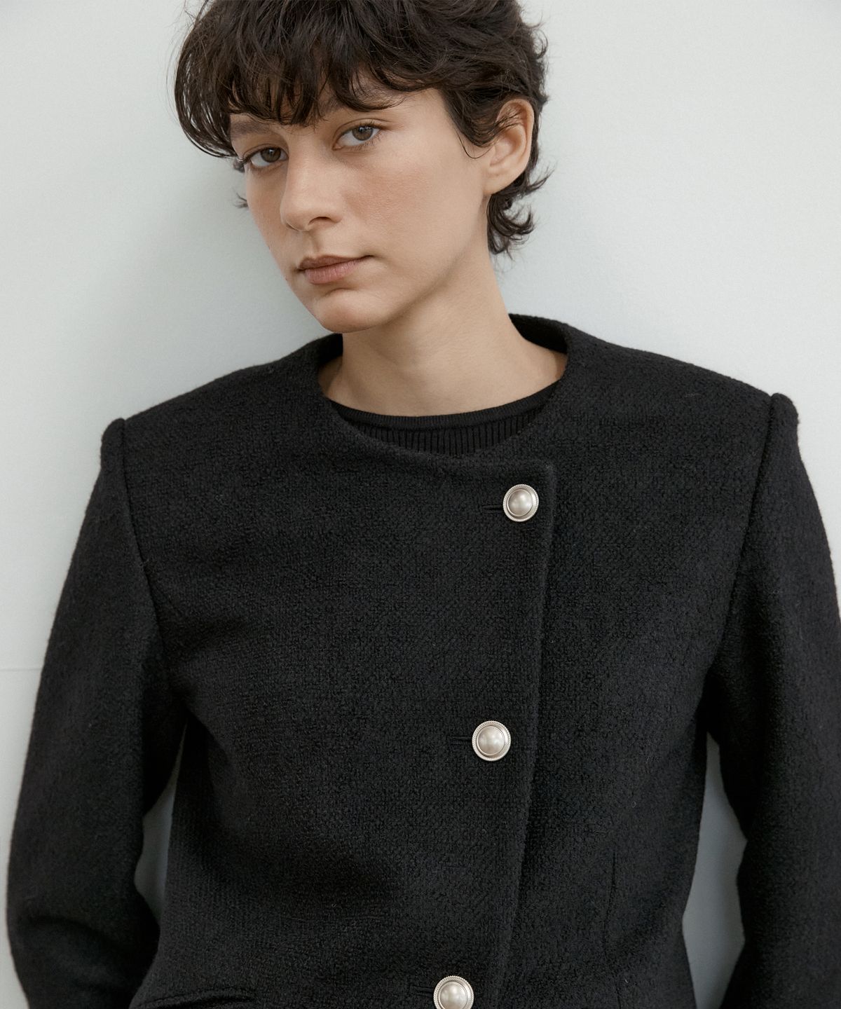 오떼뜨(OCTETTE) MONO WOOL BOUCLE TWEED JK-BLACK