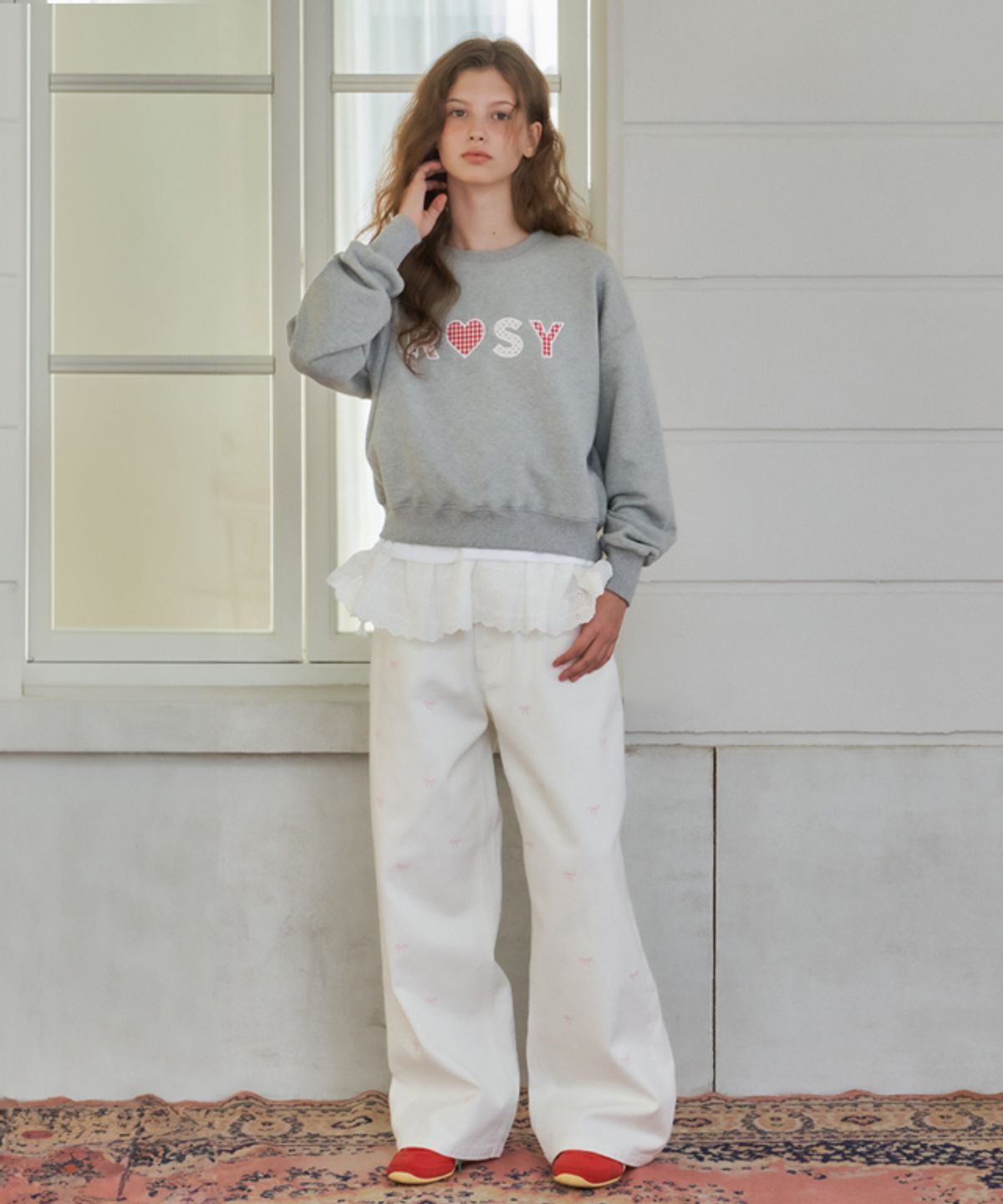 론론(RONRON) RIBBON PATTERN WIDE DENIM PANTS WHITE