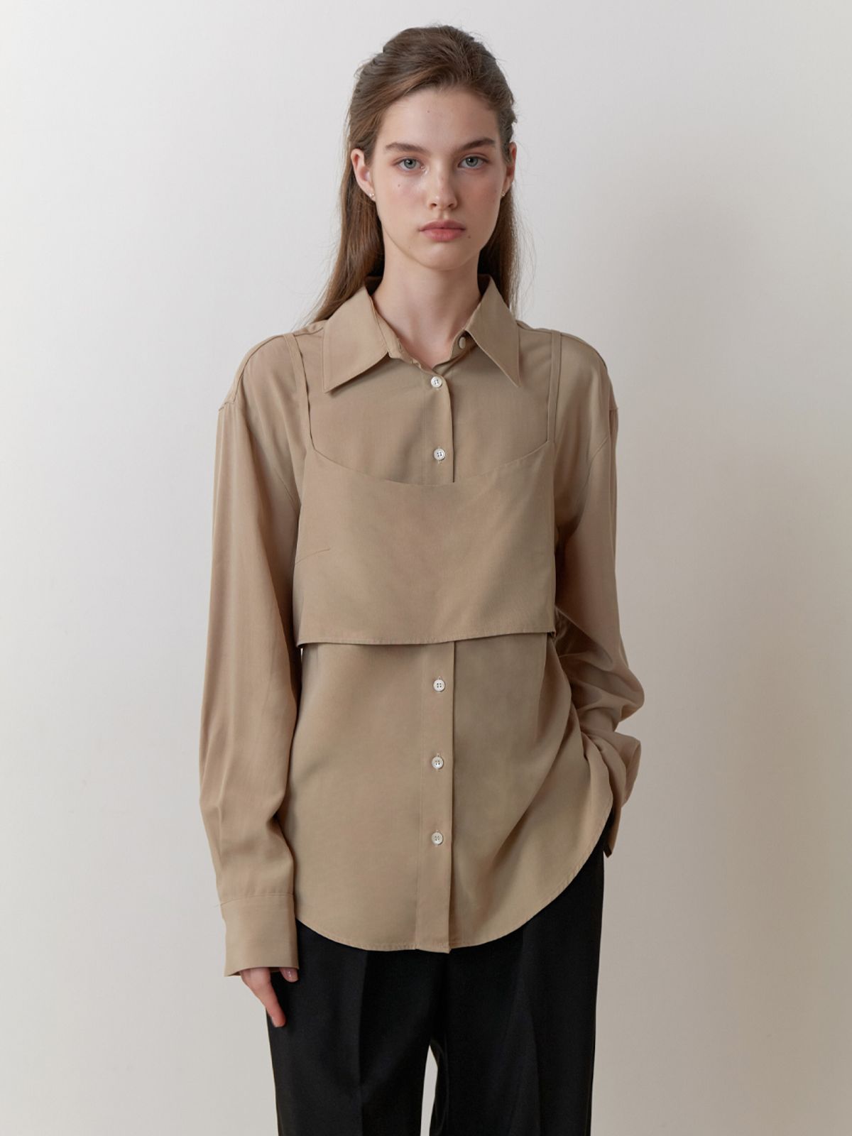 리엘(RE L) Bay bustier blouse_2piece (khaki beige)