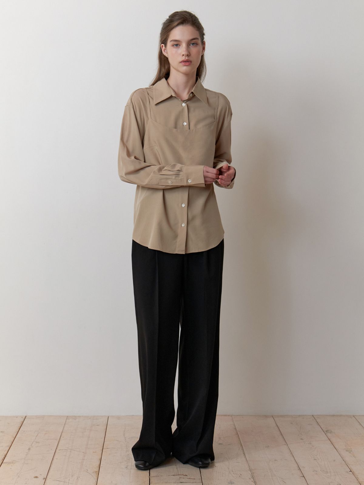 리엘(RE L) Bay bustier blouse_2piece (khaki beige)