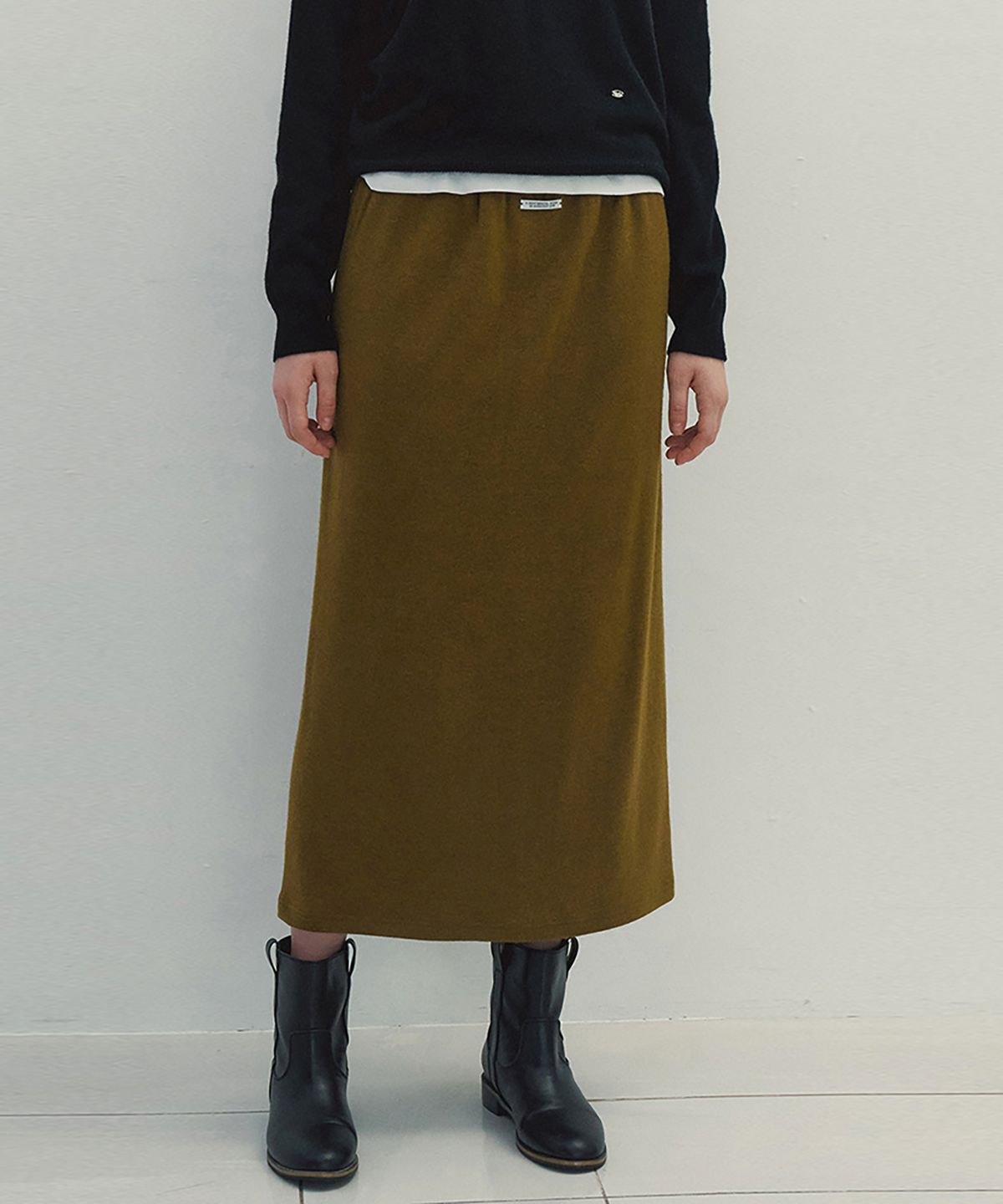 니브(NEEV) Smock Banding Long Skirt (Olive)