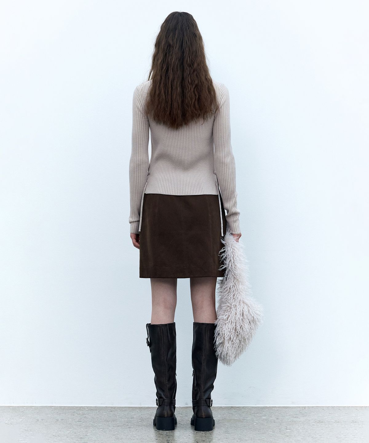 인사일런스 우먼(INSILENCE WOMEN) 몰스킨 벨티드 스커트 BROWN