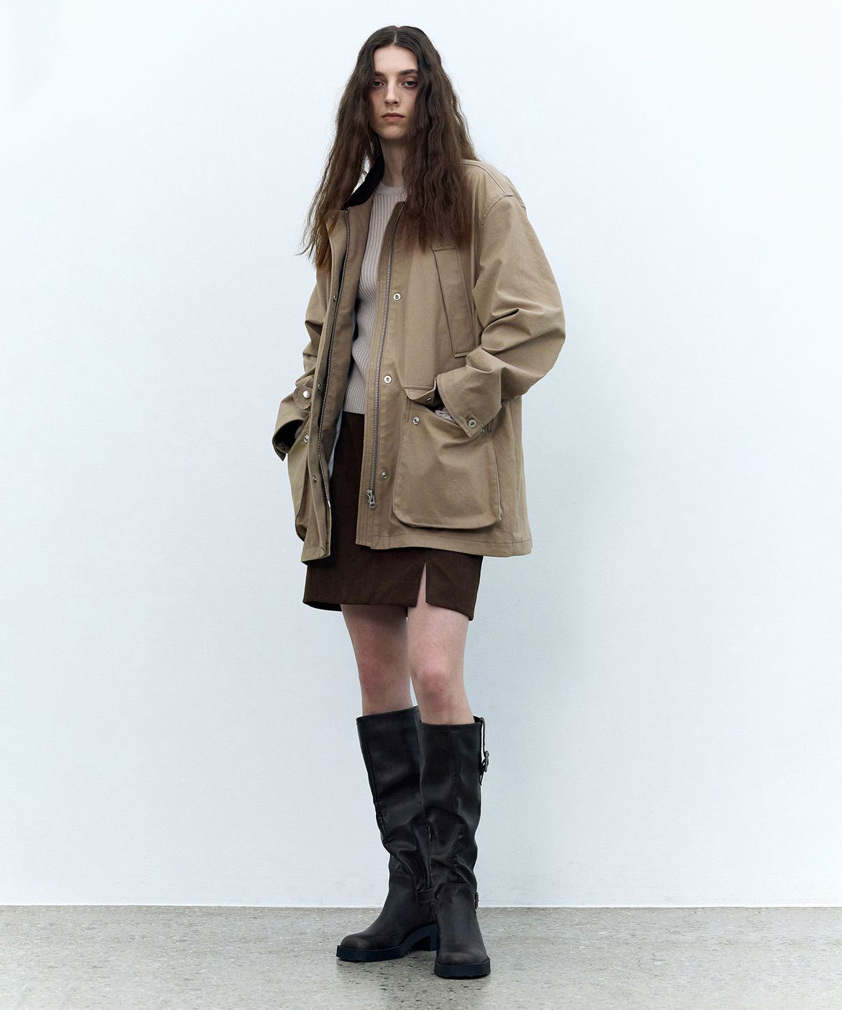 인사일런스 우먼(INSILENCE WOMEN) 몰스킨 벨티드 스커트 BROWN
