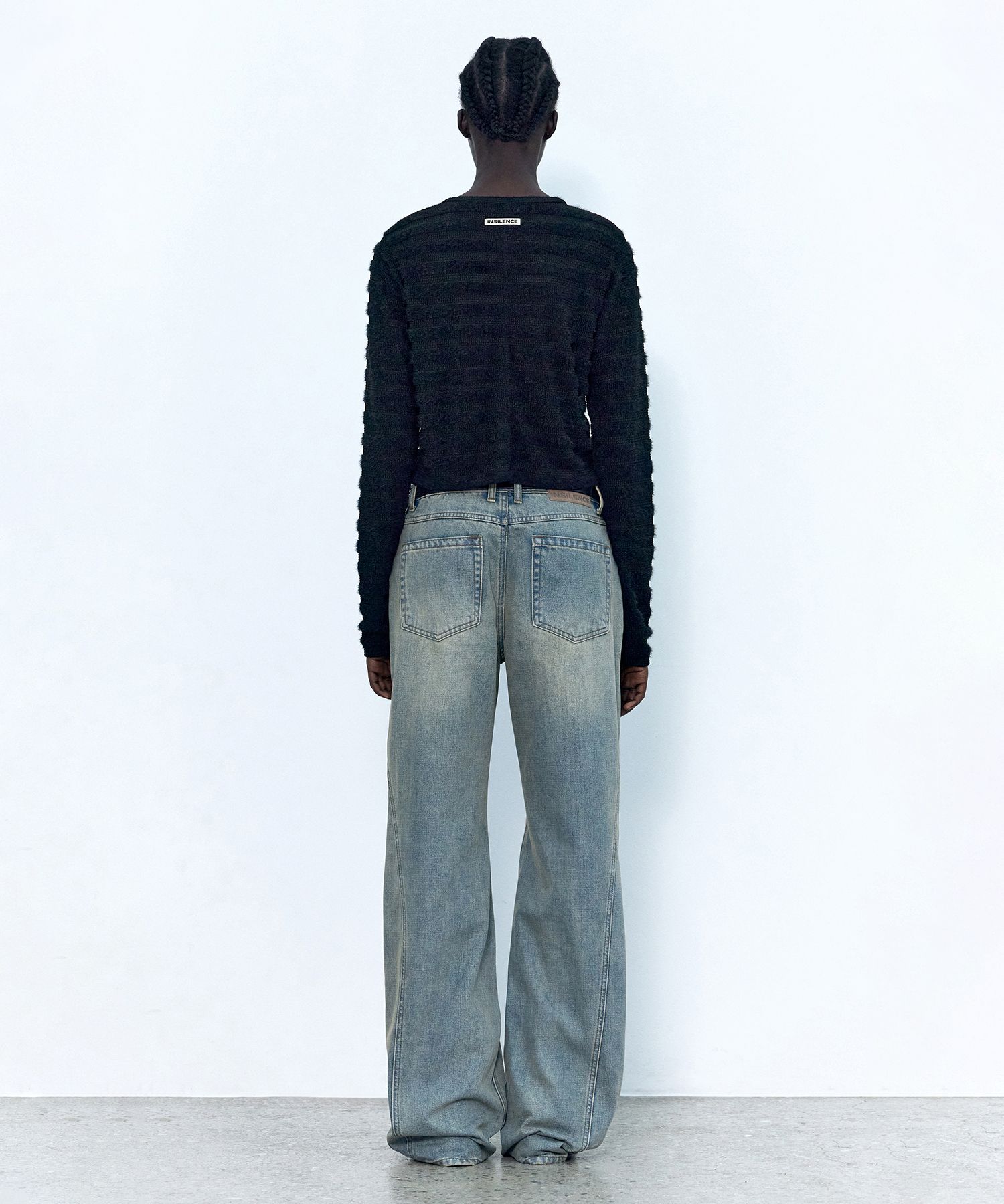 MUSINSA公式 | INSILENCE WOMEN Slub Divide Bootcut Denim BLUE