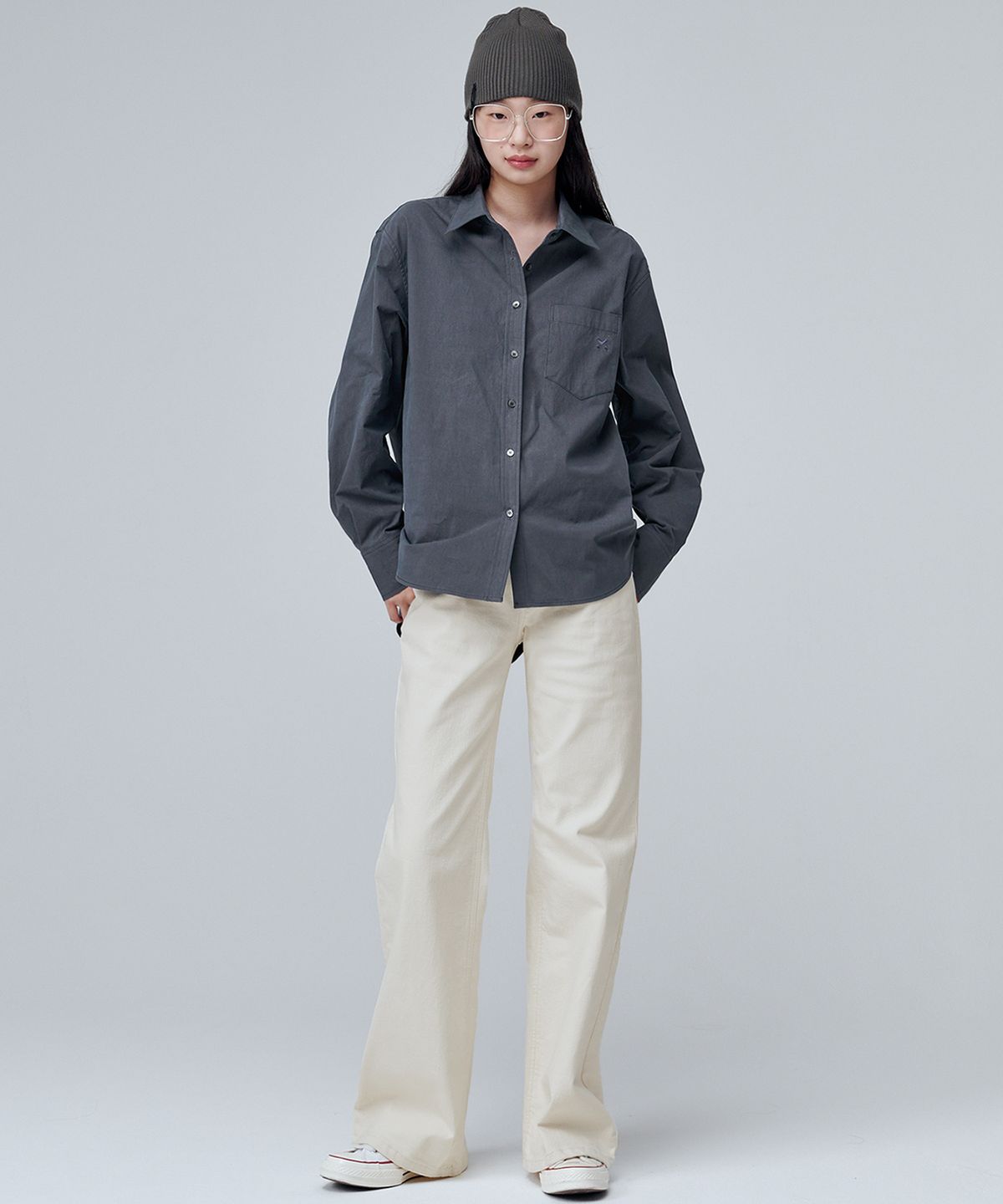 마롭(MALOUPE) 4108 레귤러핏 포켓 셔츠 (다크 그레이)
