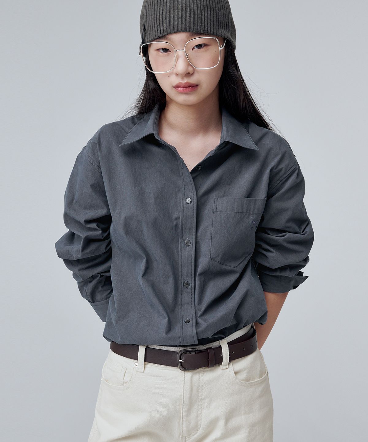 마롭(MALOUPE) 4108 레귤러핏 포켓 셔츠 (다크 그레이)