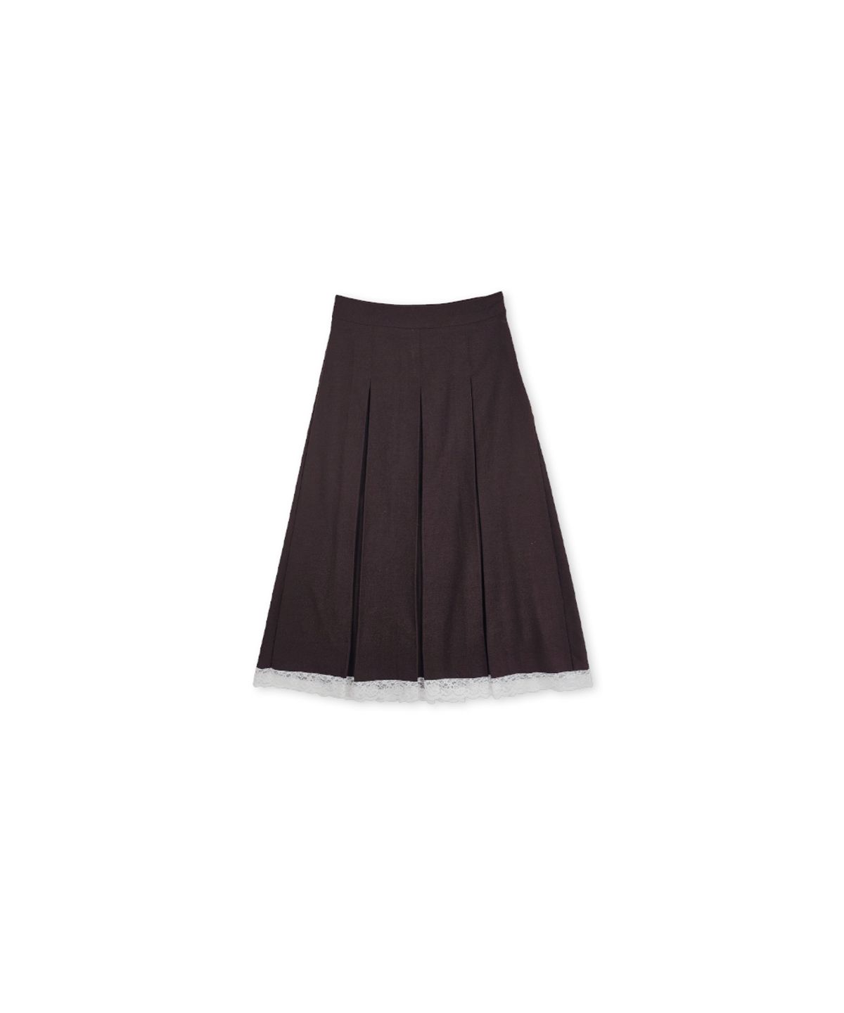 320쇼룸(320SHOWROOM) Inverted Pleat Lace Trim Midi Wool Skirt Brown