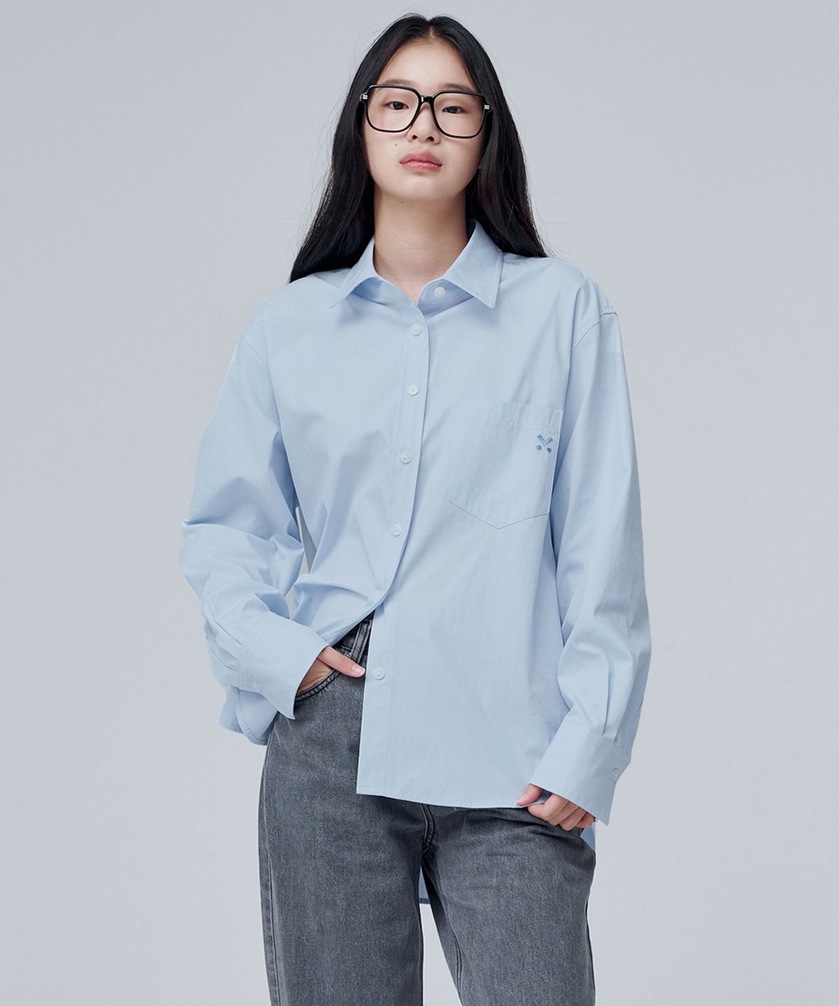 마롭(MALOUPE) 4108 레귤러핏 포켓 셔츠 (블루)
