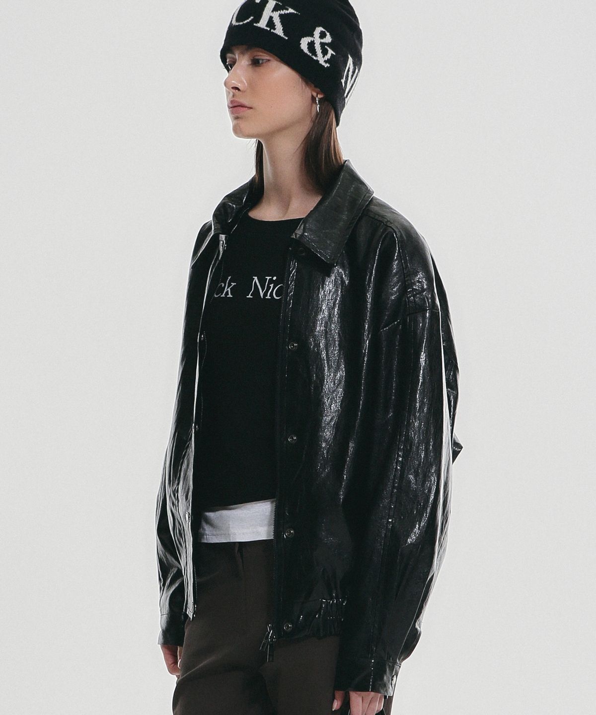 닉앤니콜(NICK&NICOLE) VINTAGE OVER FIT LEATHER JUMPER_BLACK