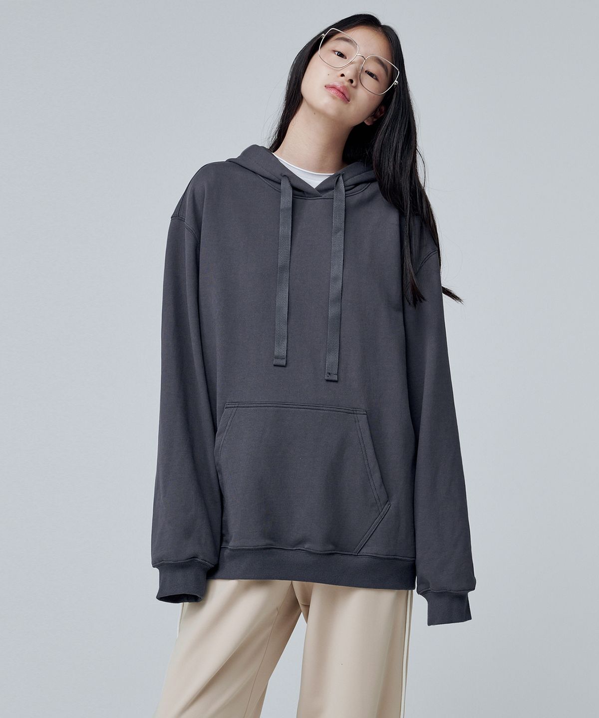 마롭(MALOUPE) 5403 레귤러핏 후드 스웻셔츠 (다크 그레이)
