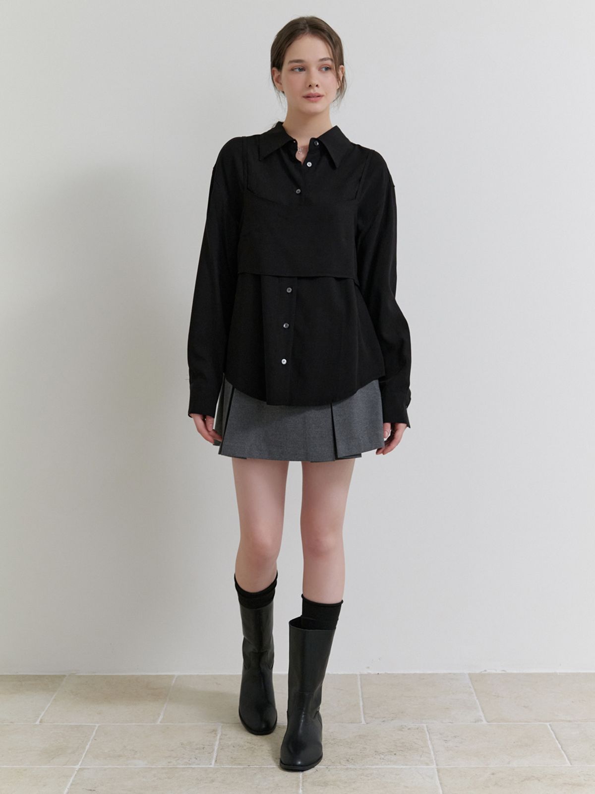 리엘(RE L) Bay bustier blouse_2piece (black)