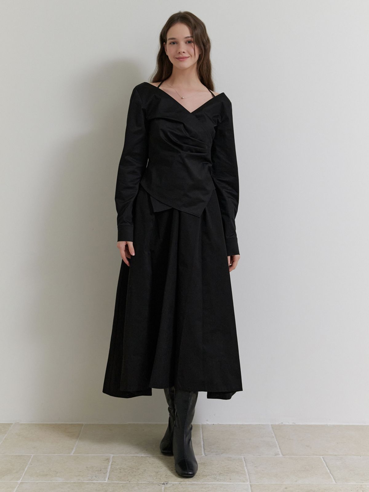 리엘(RE L) Twine wrap blouse (black)