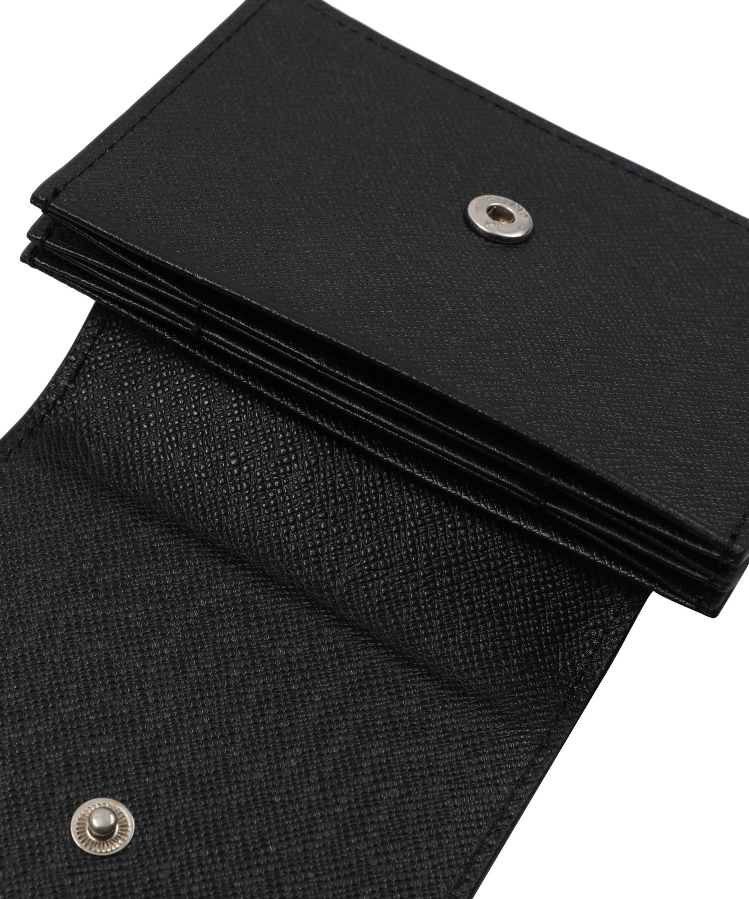 MUSINSA | MUCENT Round Metal Logo Saffiano Accordion Wallet