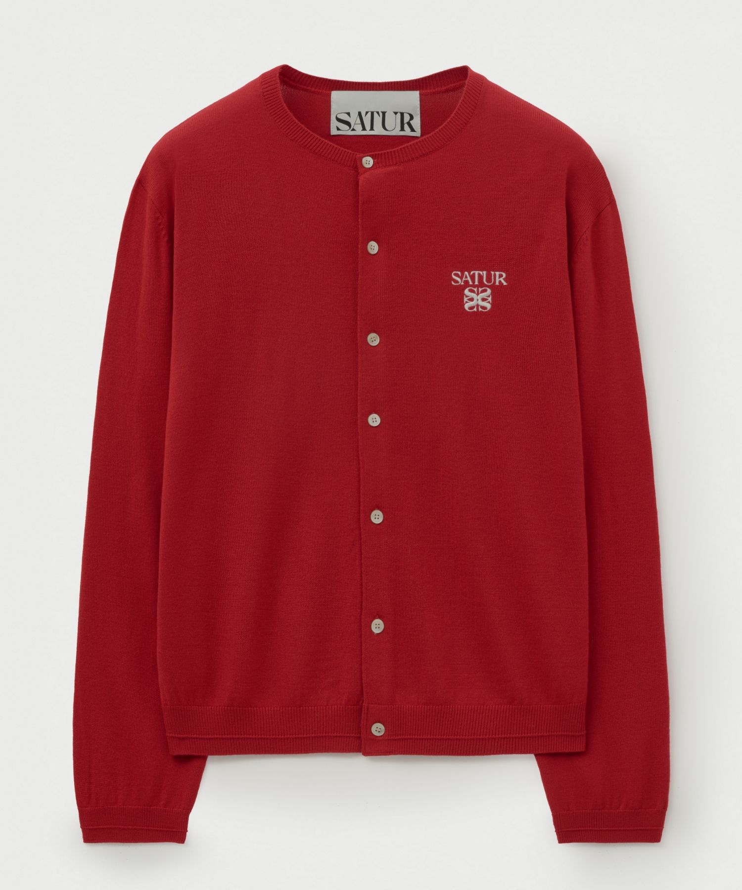 トップス 24FW SATUR Basic Crew Neck Fine Cardigan MUSINSA公式 | SATUR Lauren Basic Crew Neck Fine Cardigan Red