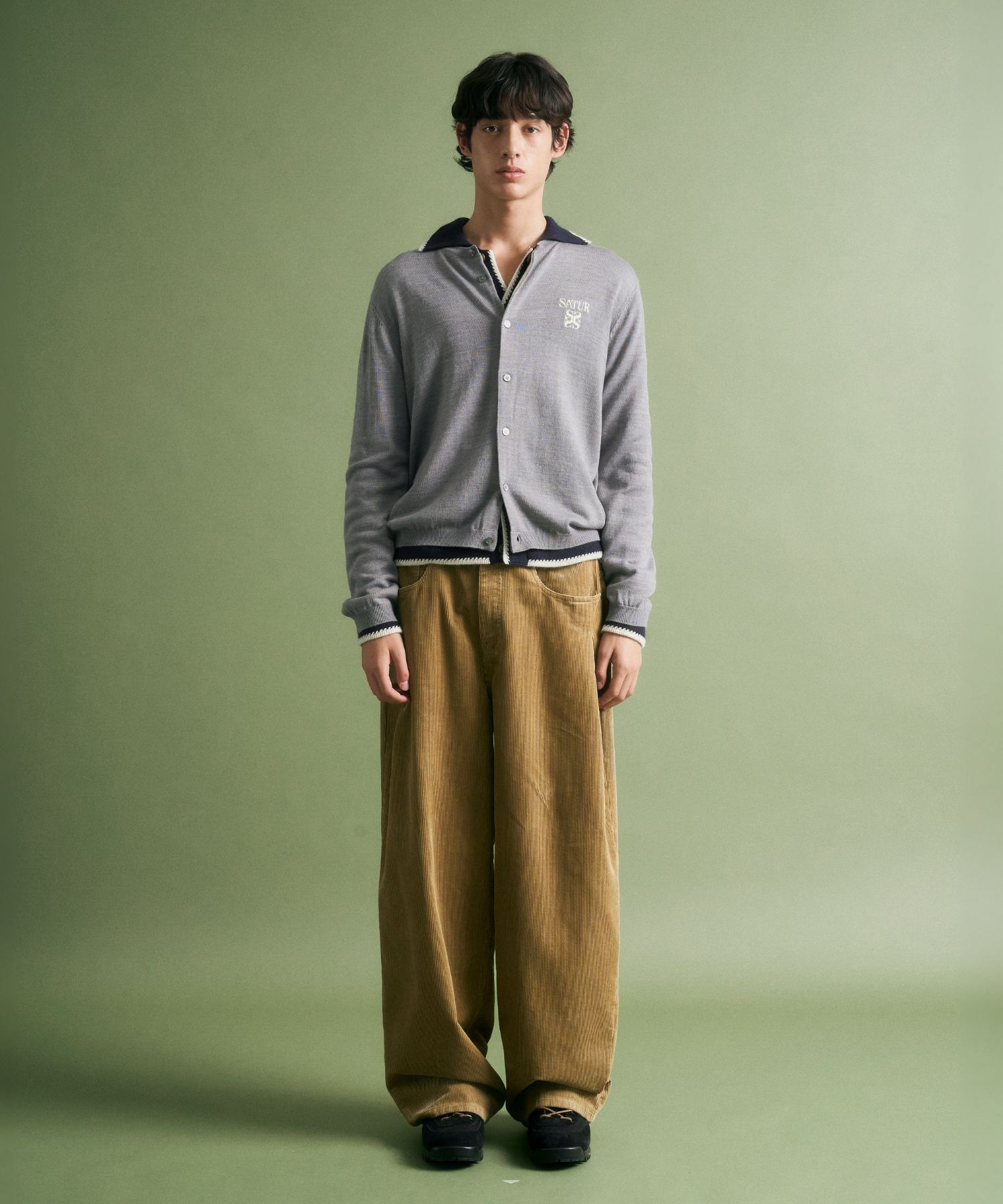 MUSINSA | SATUR Basic Crew Neck Fine Cardigan Melange Grey
