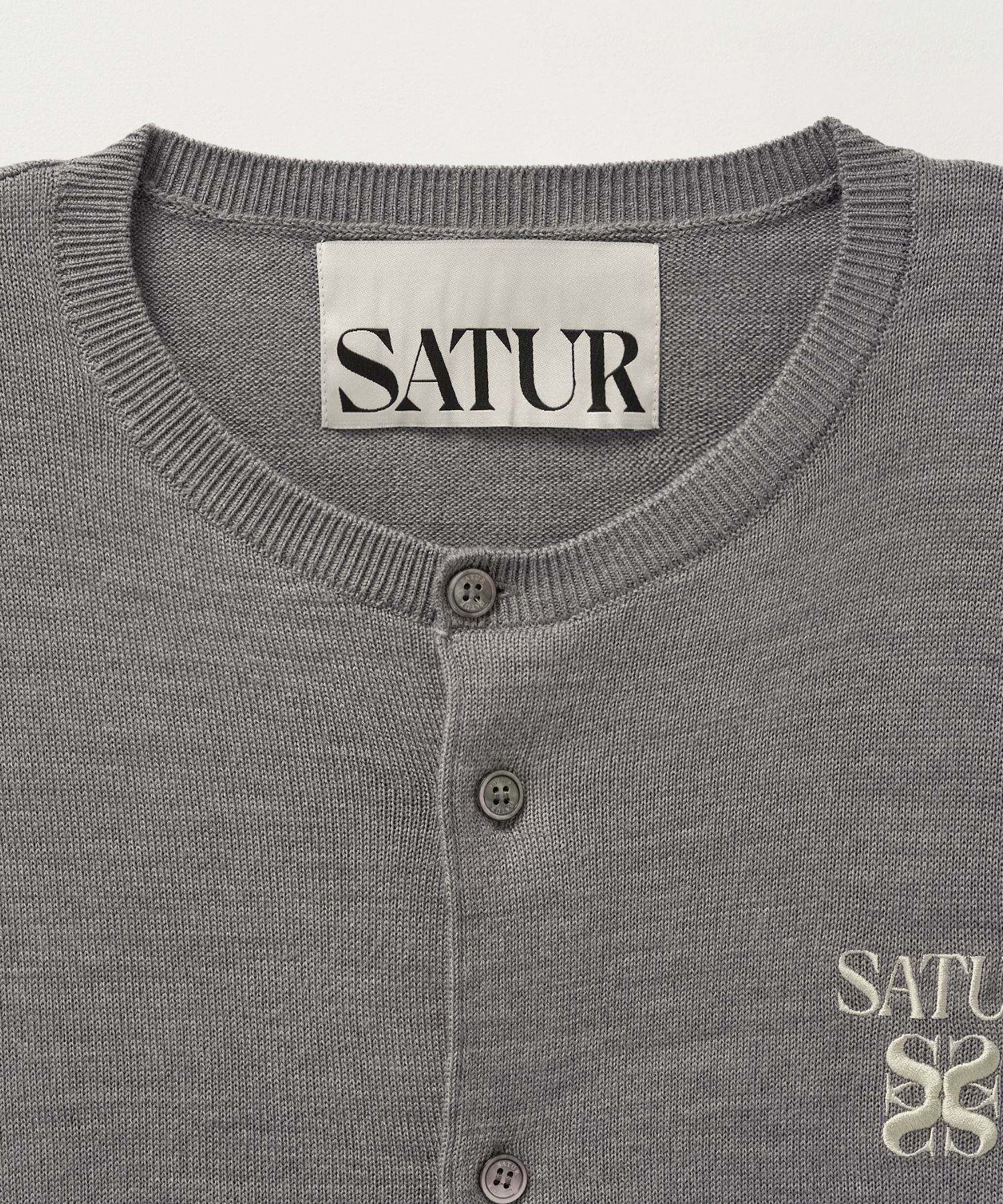MUSINSA | SATUR Basic Crew Neck Fine Cardigan Melange Grey