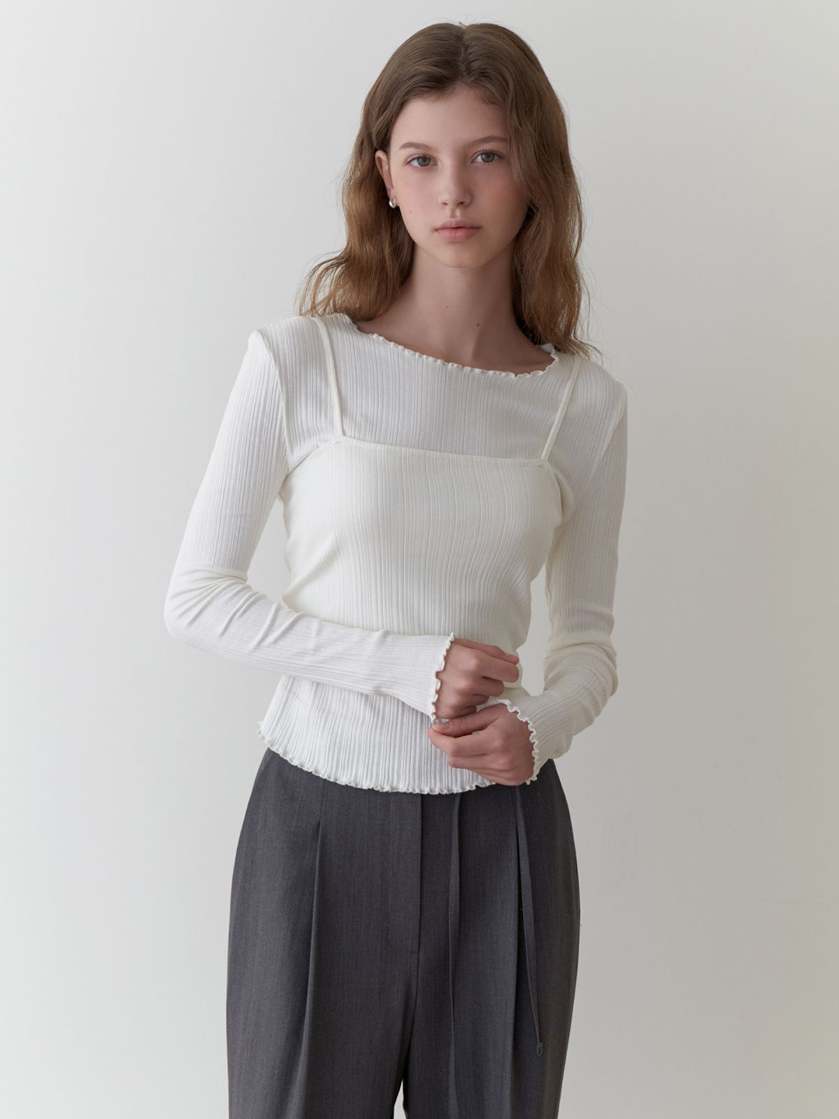 리엘(RE L) [3rd] Rig bustier t-shirt_2piece (ivory)